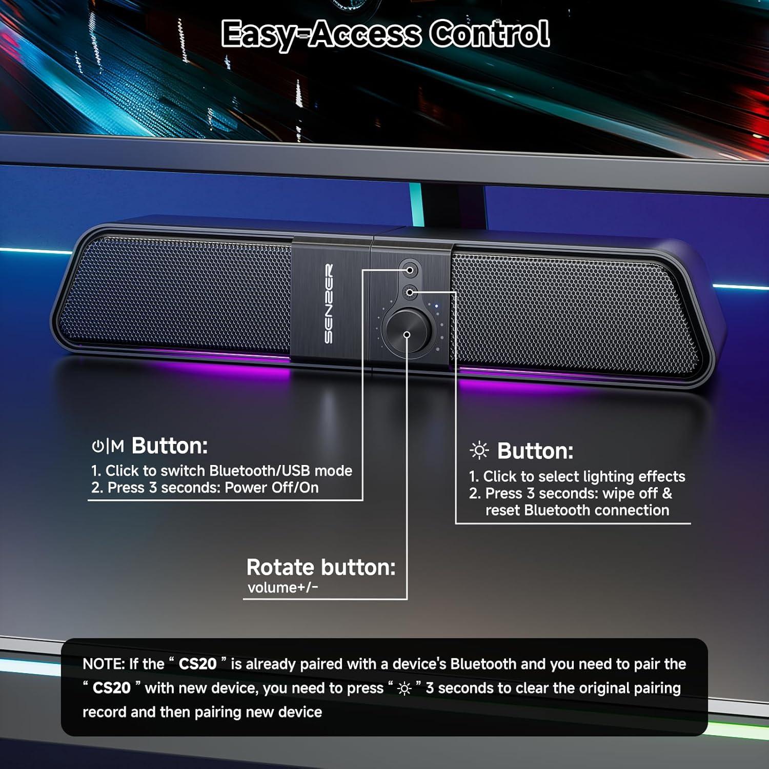 Altavoces Bluetooth SENZER CS20 2 en 1 con Luz RGB