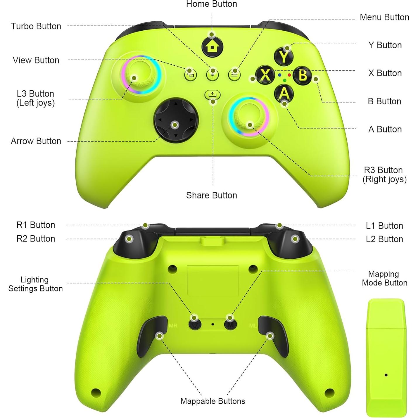 Controlador Inalámbrico W&O para Xbox One y PC con RGB