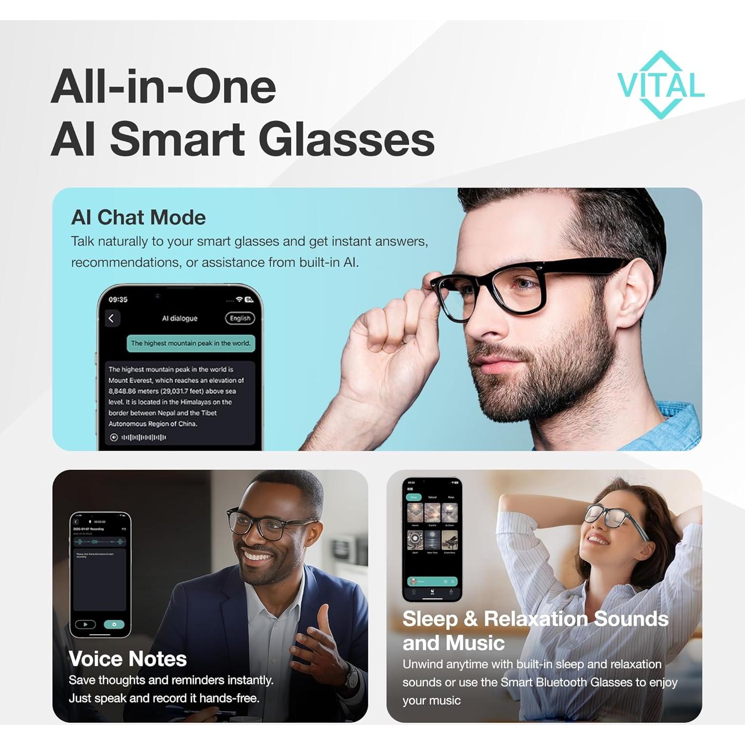 Gafas Inteligentes Vital Freeze2Trim - Traducción AI, Bluetooth 5.3, UV400