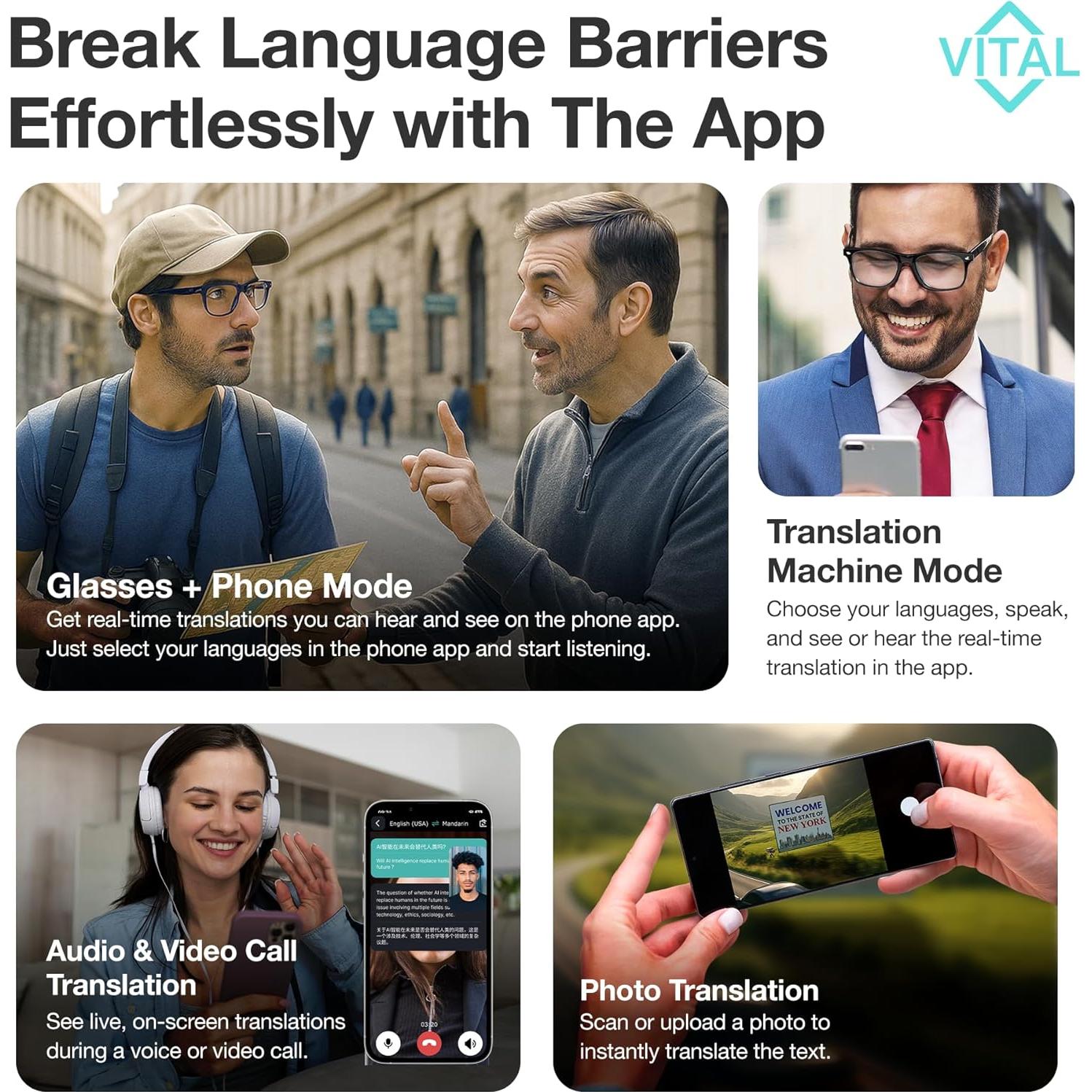 Gafas Inteligentes Vital Freeze2Trim - Traducción AI, Bluetooth 5.3, UV400