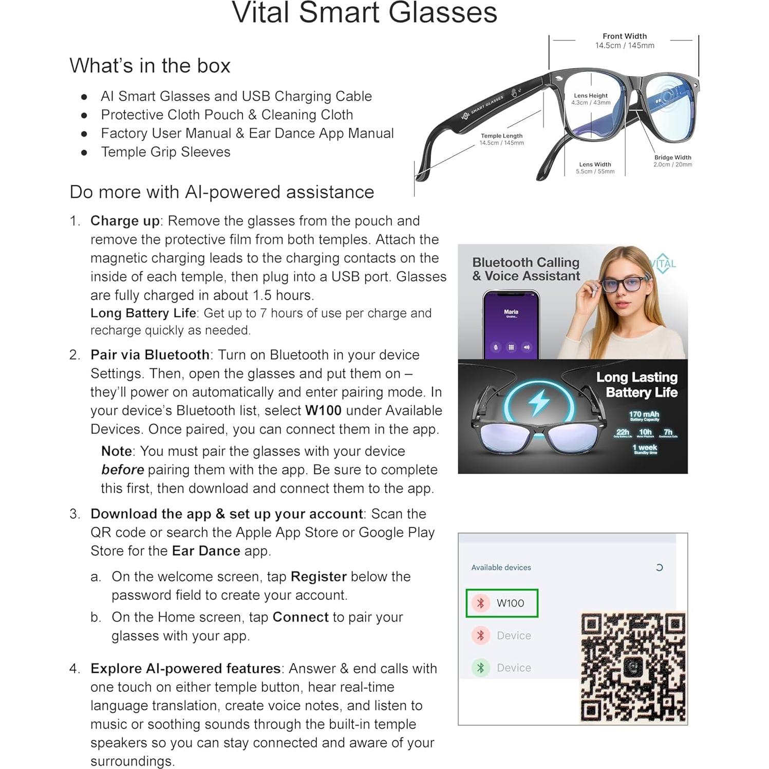 Gafas Inteligentes Vital Freeze2Trim - Traducción AI, Bluetooth 5.3, UV400