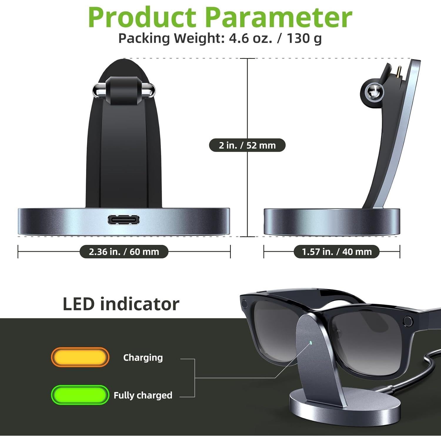 Base de Carga Inalámbrica Ray-Ban Meta, Soporte Portátil Gris