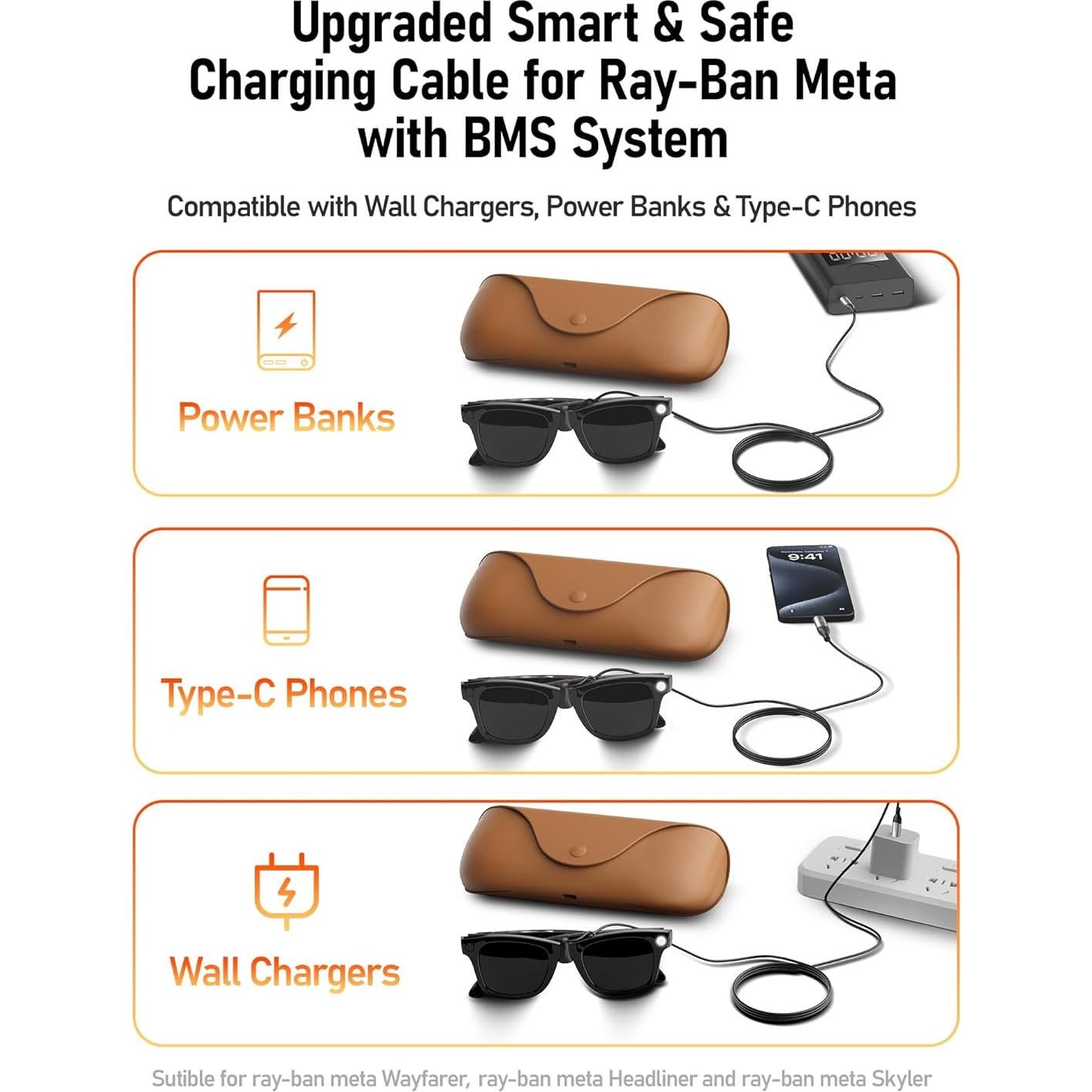 Cable de carga USB-C FENGXIANG para gafas RayBan y Oakley