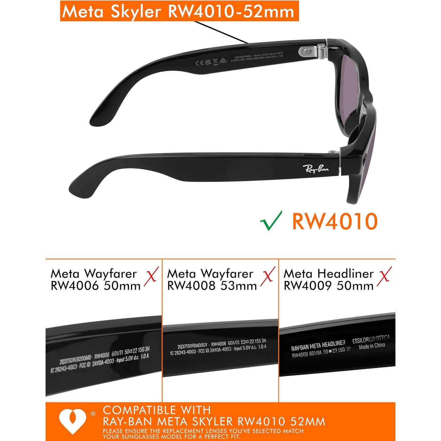 Lentes de Reemplazo Tintart para RayBan Meta Skyler 52mm UV400