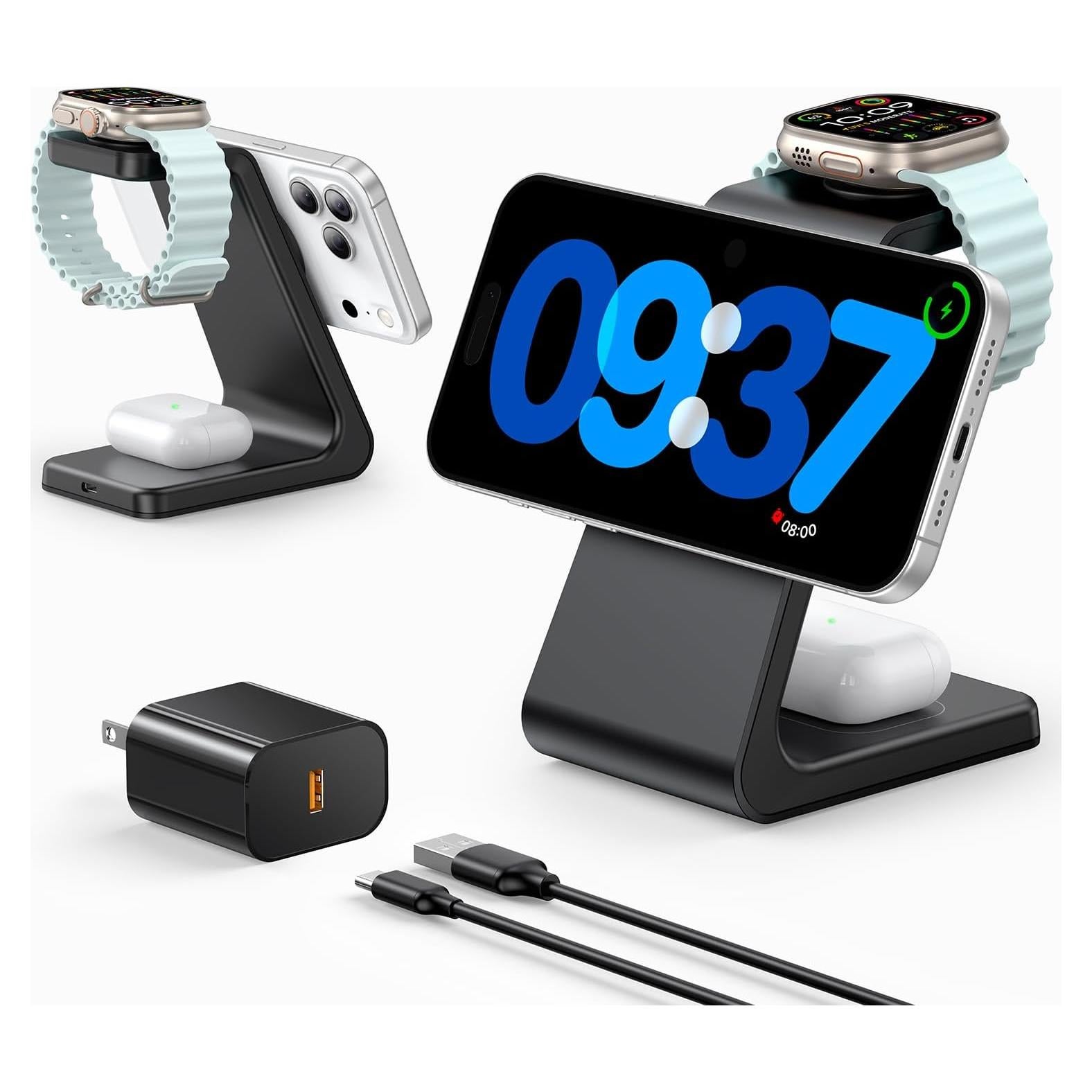 Cargador Inalámbrico 3 en 1 MagSafe 15W para Apple - Negro