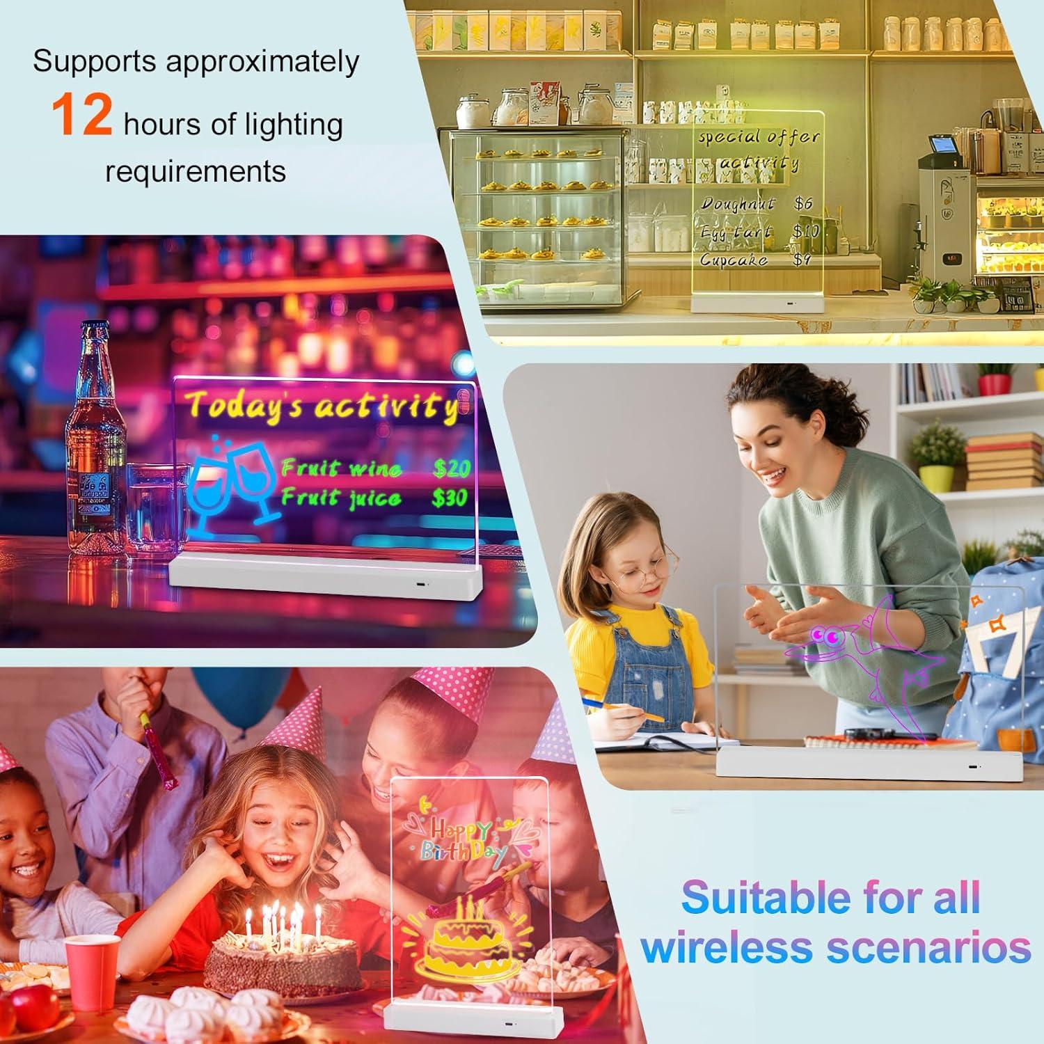 Tablero de Notas LED BYTLK J-80 Recargable 35.6x20.8cm 8 Colores