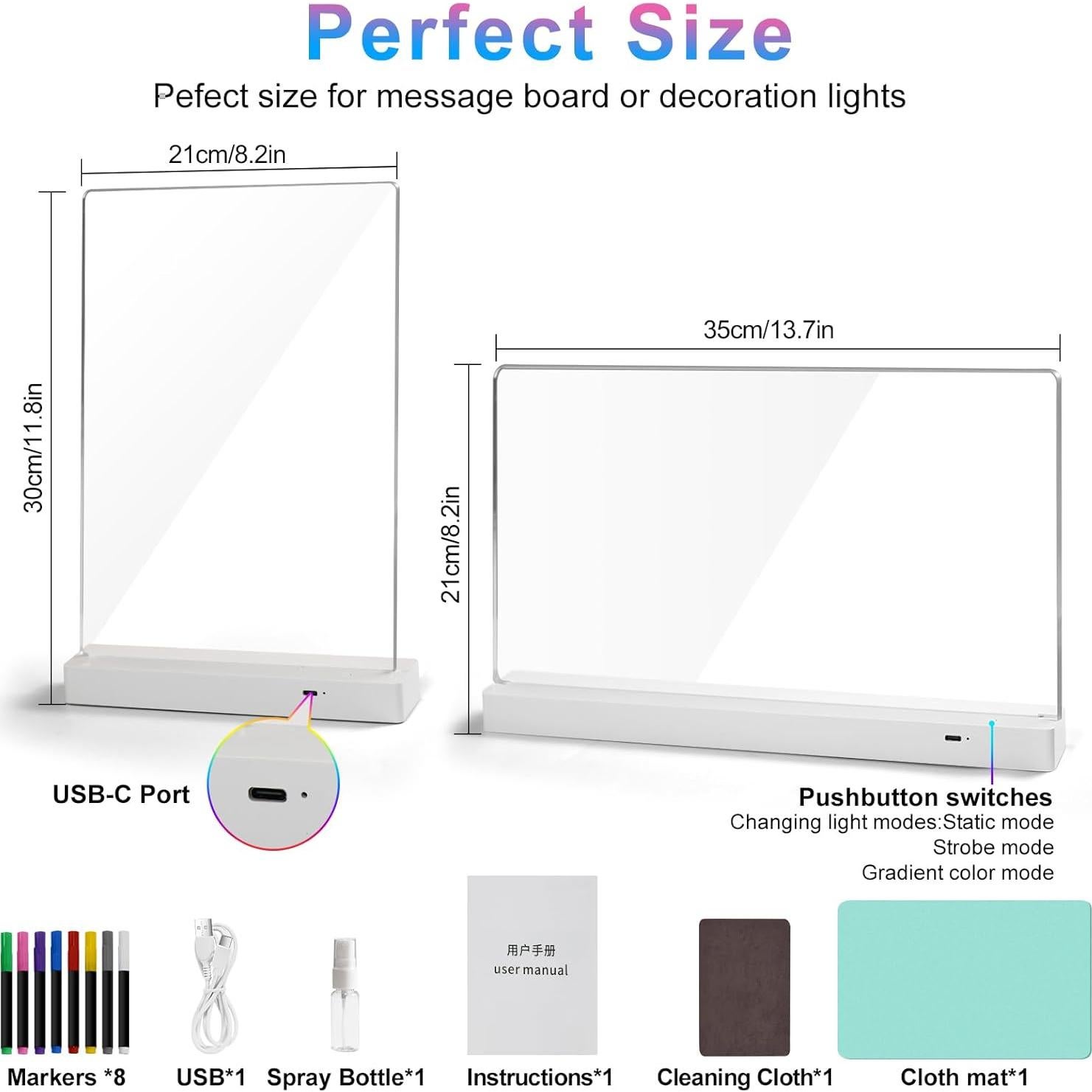Tablero de Notas LED BYTLK J-80 Recargable 35.6x20.8cm 8 Colores