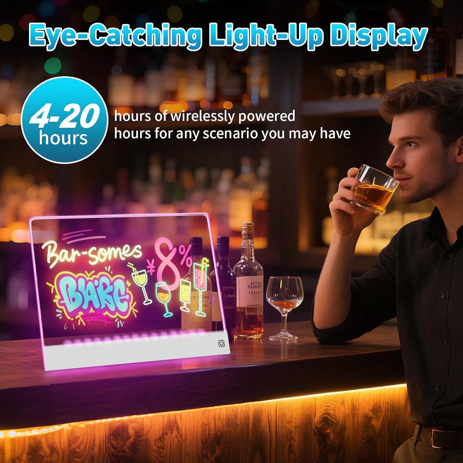 Tablero de Notas LED Yecuip 35x26 cm Recargable 7 Colores