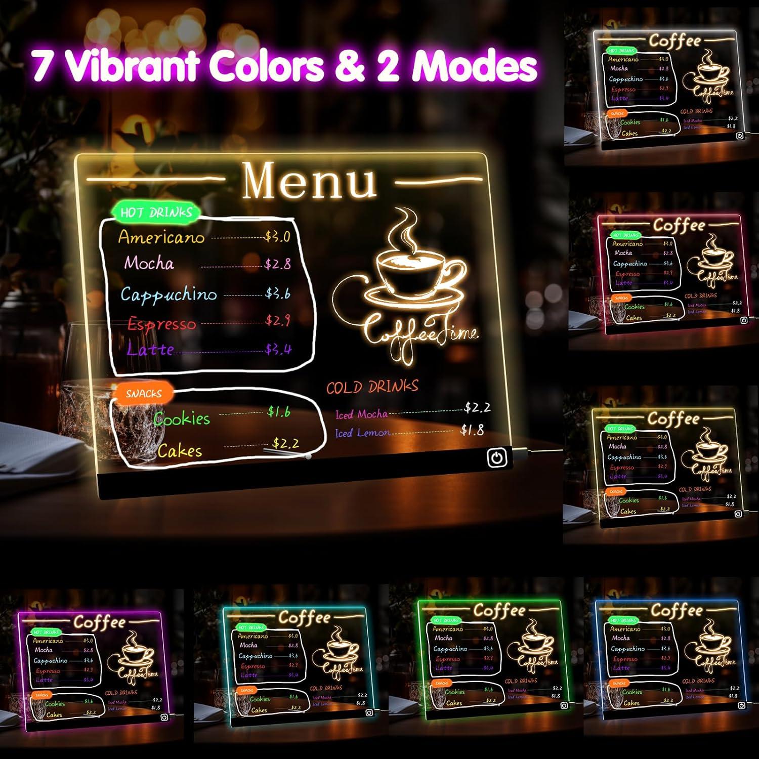 Tablero de Notas LED Hansanti 34.8x25.4cm 7 Colores con Marcadores