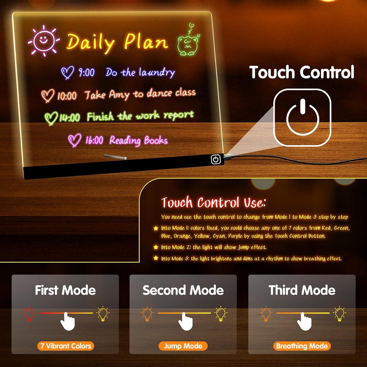 Tablero de Notas LED Hansanti 34.8x25.4cm 7 Colores con Marcadores