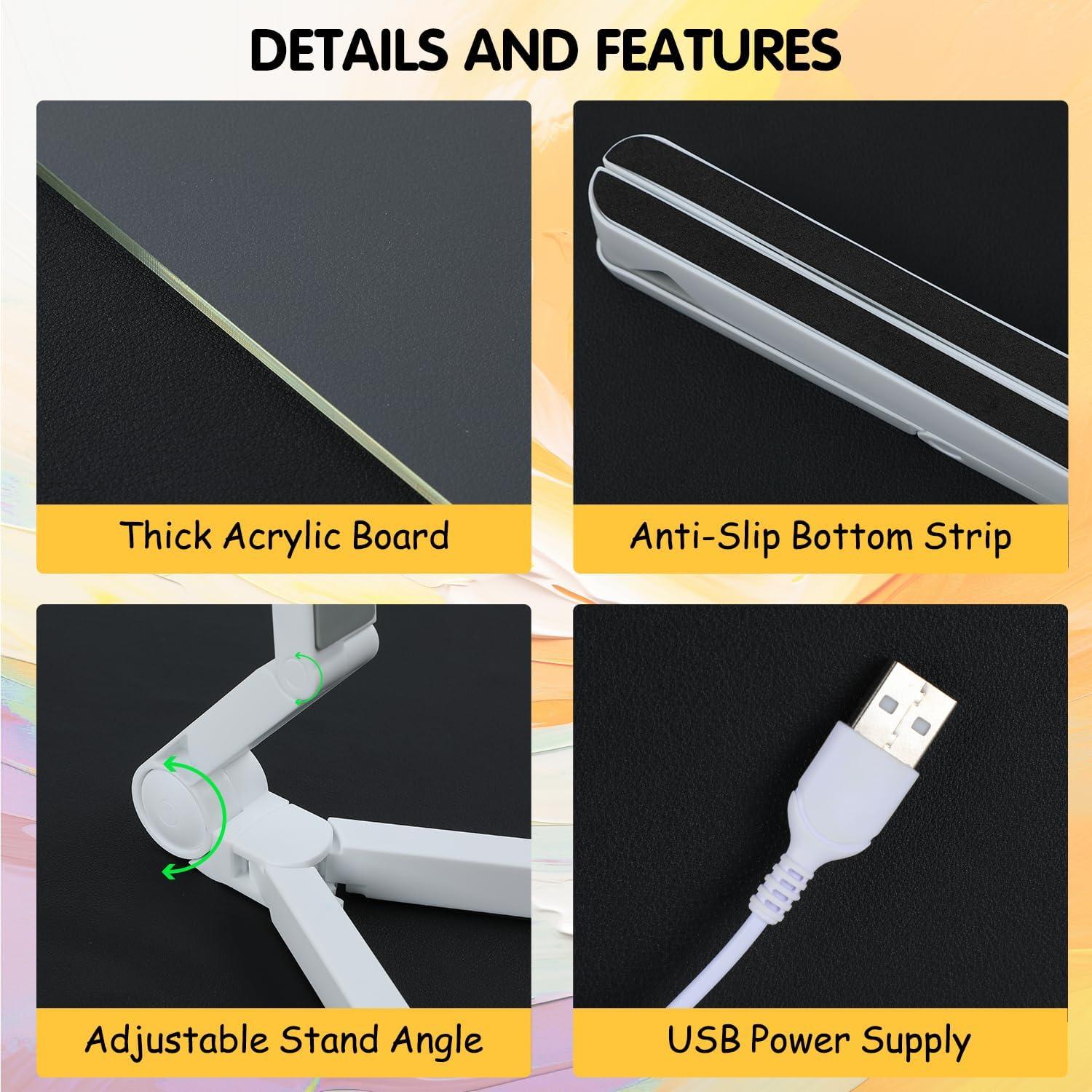 Tablero de Notas LED Omaky 30x20 cm Borrado en Seco Acrílico