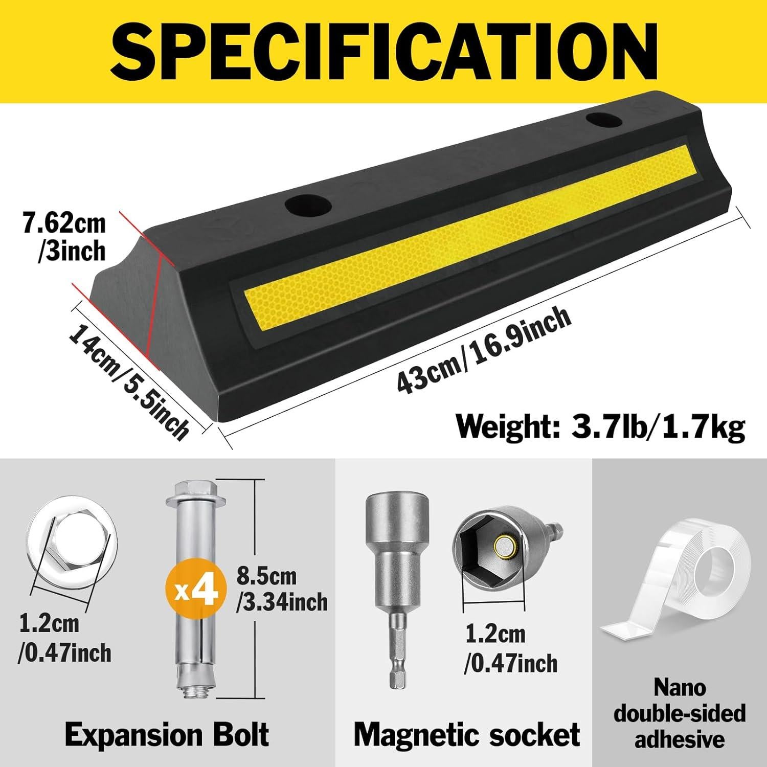 Paquete de 2 Topes de Estacionamiento YesBes 42.9x14x7.6 cm