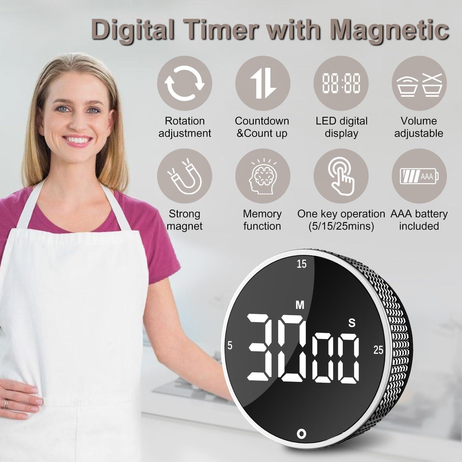 Temporizador de Cocina Digital Conree JW-3102-02 LED Magnético
