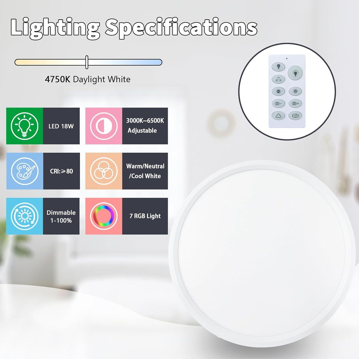 Luz de Techo LED Empotrada RGB Greenbell 30cm Regulable