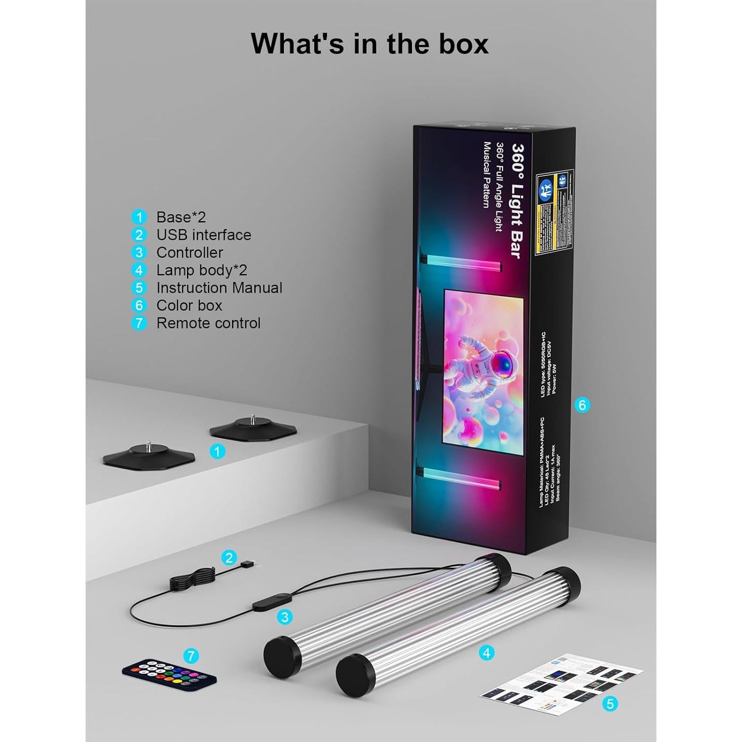 Barra de Luz LED RGB Eastfine 43 cm 360 Grados Control APP