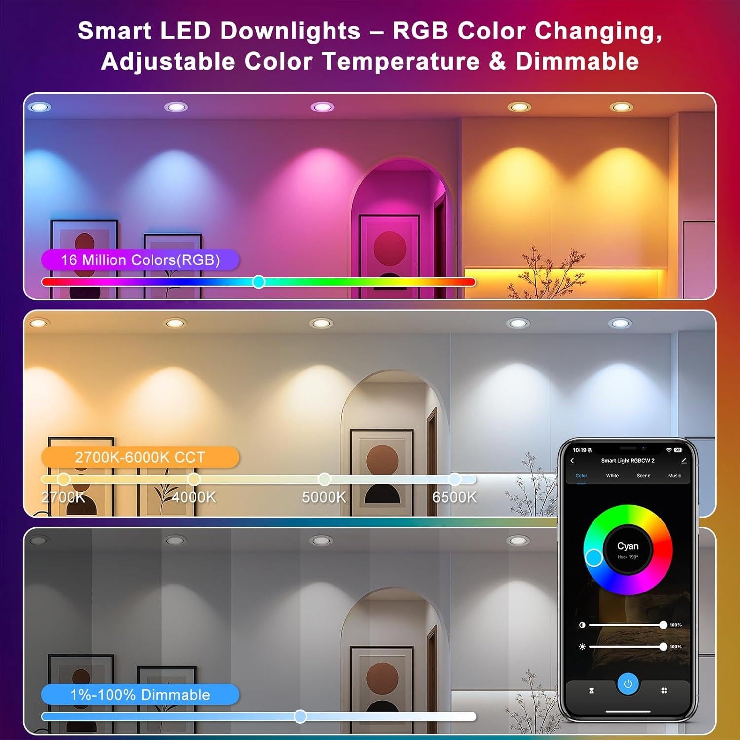 Iluminación empotrada inteligente FLETERGIB 5W RGB 2700K-6500K