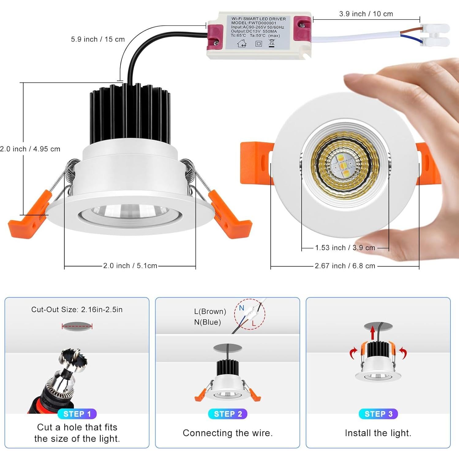 Iluminación empotrada inteligente FLETERGIB 5W RGB 2700K-6500K