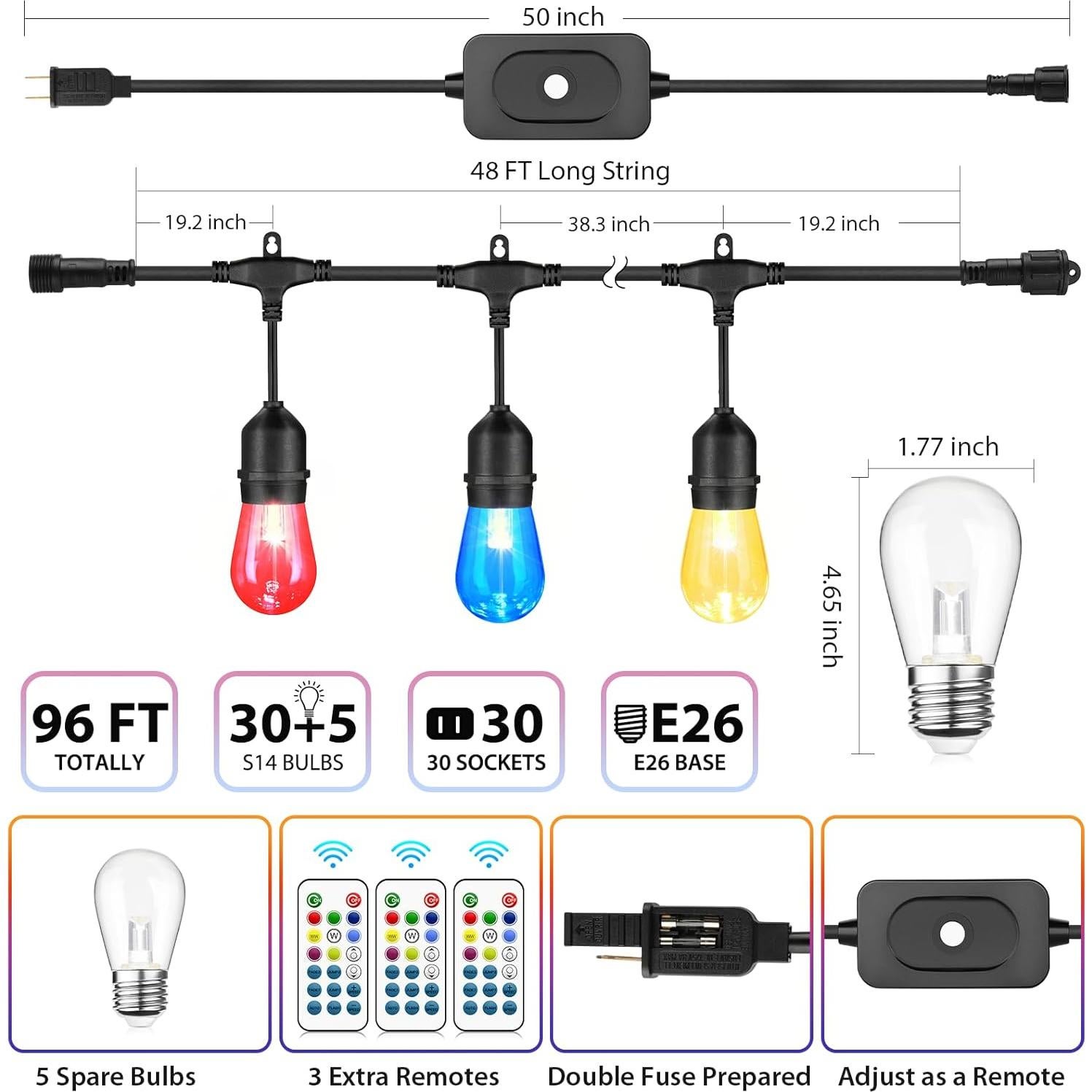 Luces de Cuerda LED Mlambert 29,26m RGB 35 Bombillas Negro