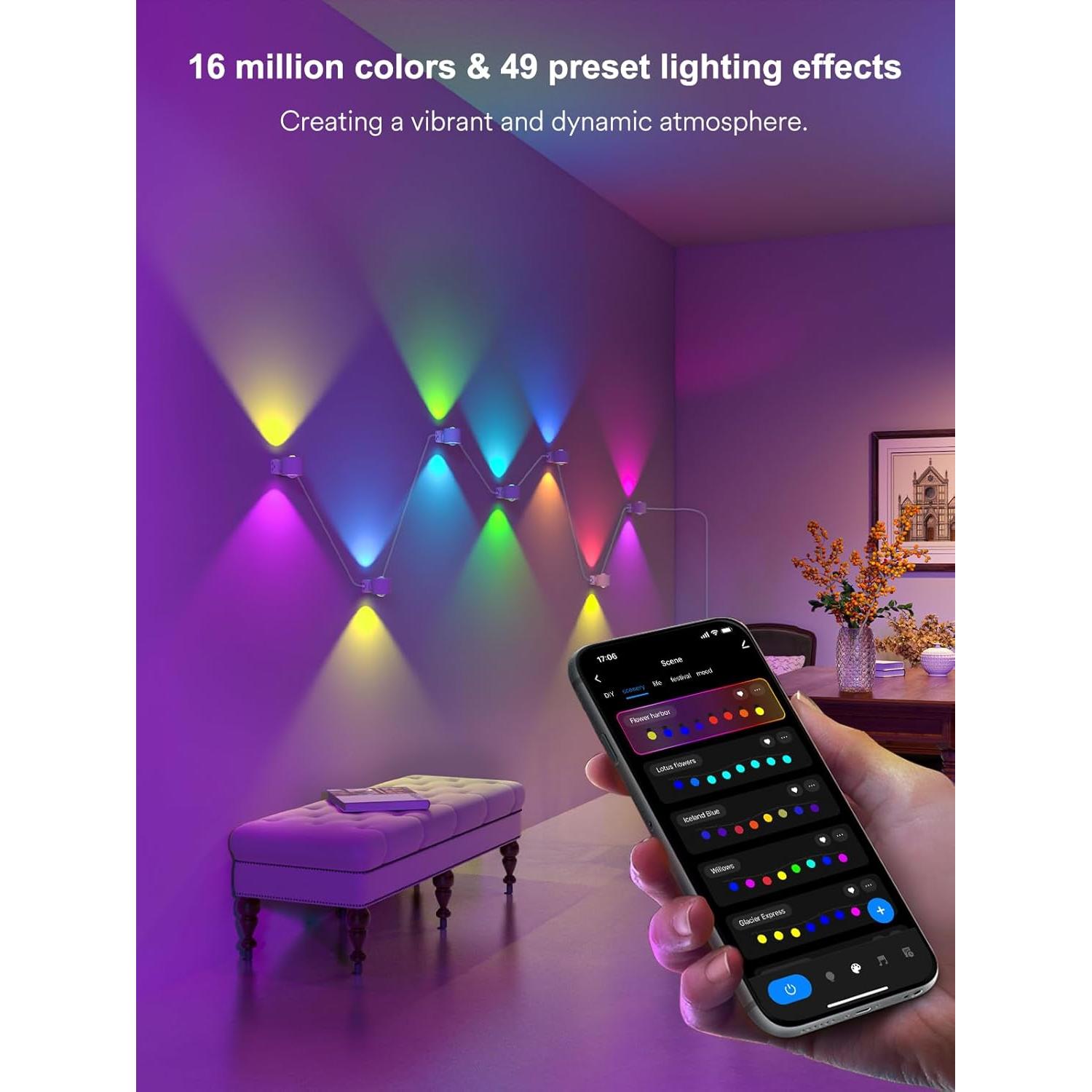 Apliques de Pared Inteligentes GRACEGLIDE RGB 7 Unidades
