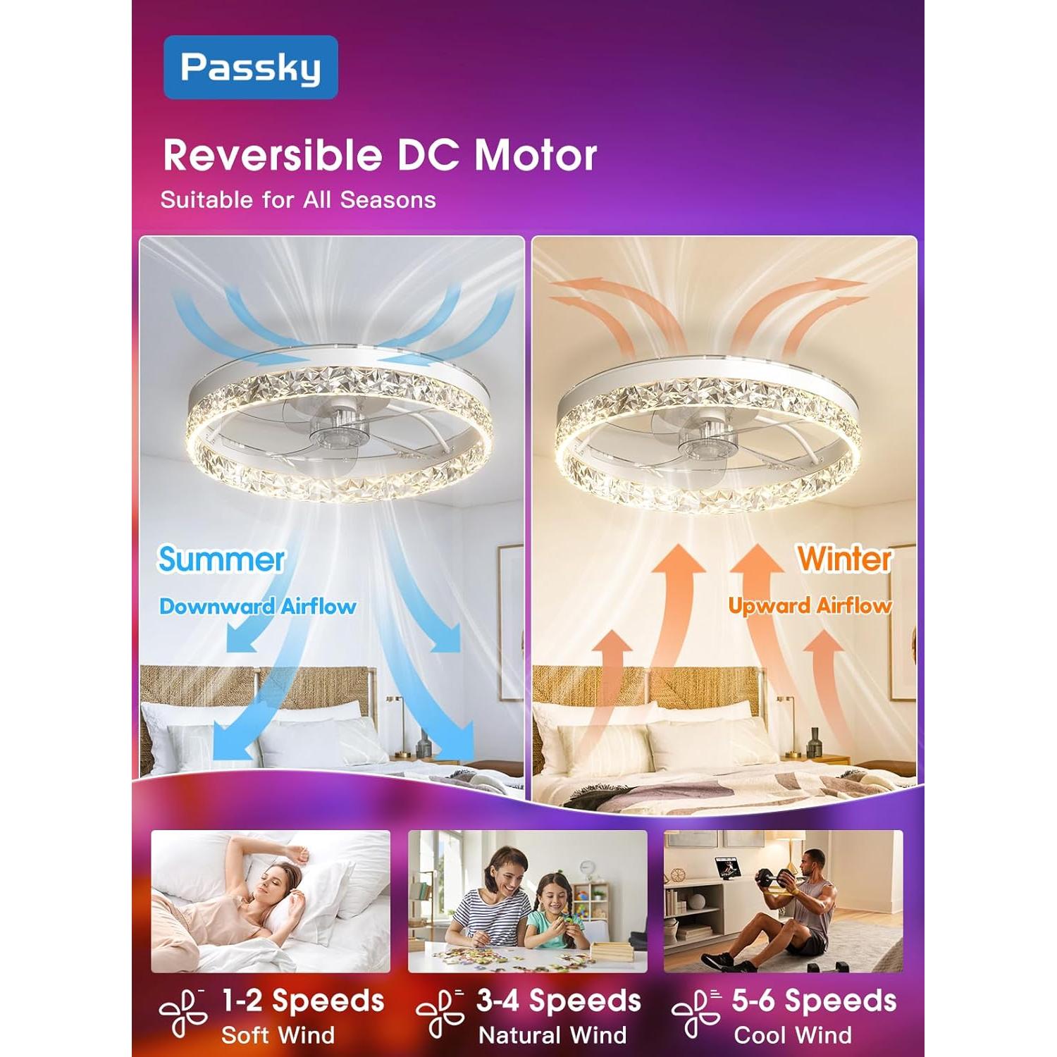 Ventilador de Techo Flush Mount Passky NFM0201082 RGB 50.8cm