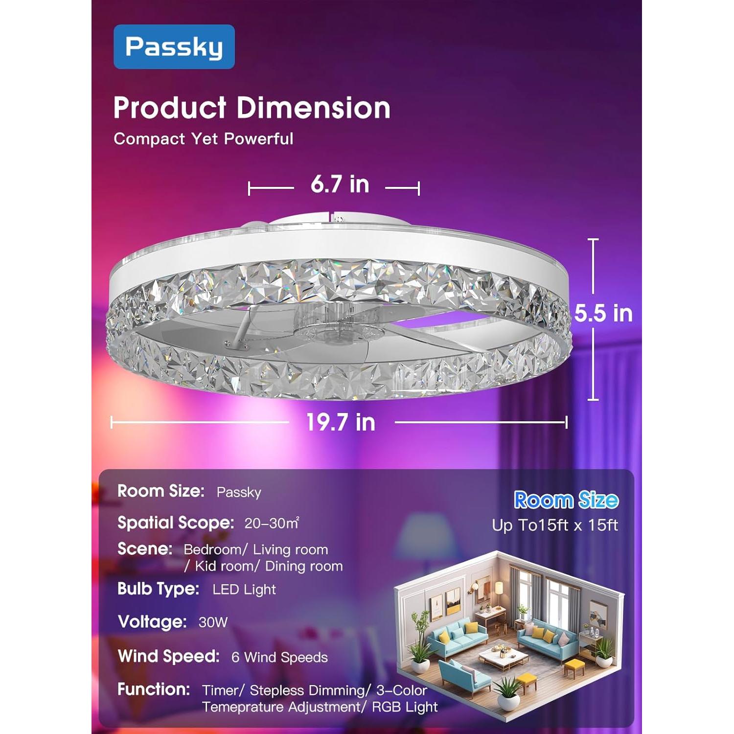 Ventilador de Techo Flush Mount Passky NFM0201082 RGB 50.8cm