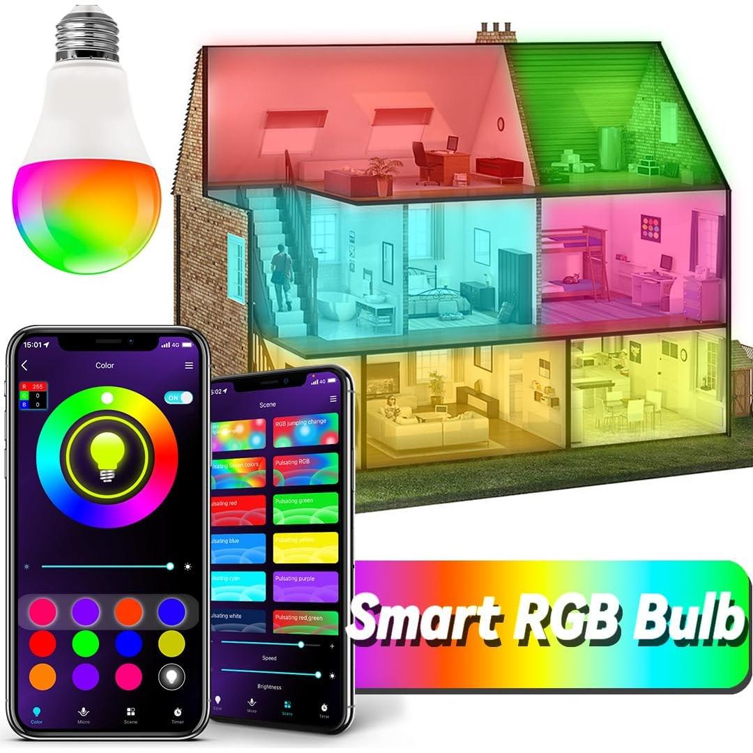 Bombillas LED Inteligentes A19 E26 9W RGB con Control BT - Paquete de 4