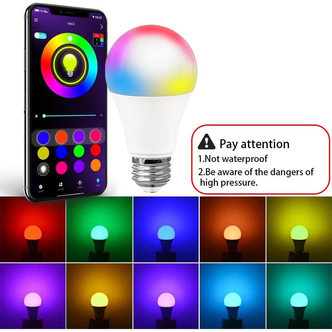 Bombillas LED Inteligentes A19 E26 9W RGB con Control BT - Paquete de 4