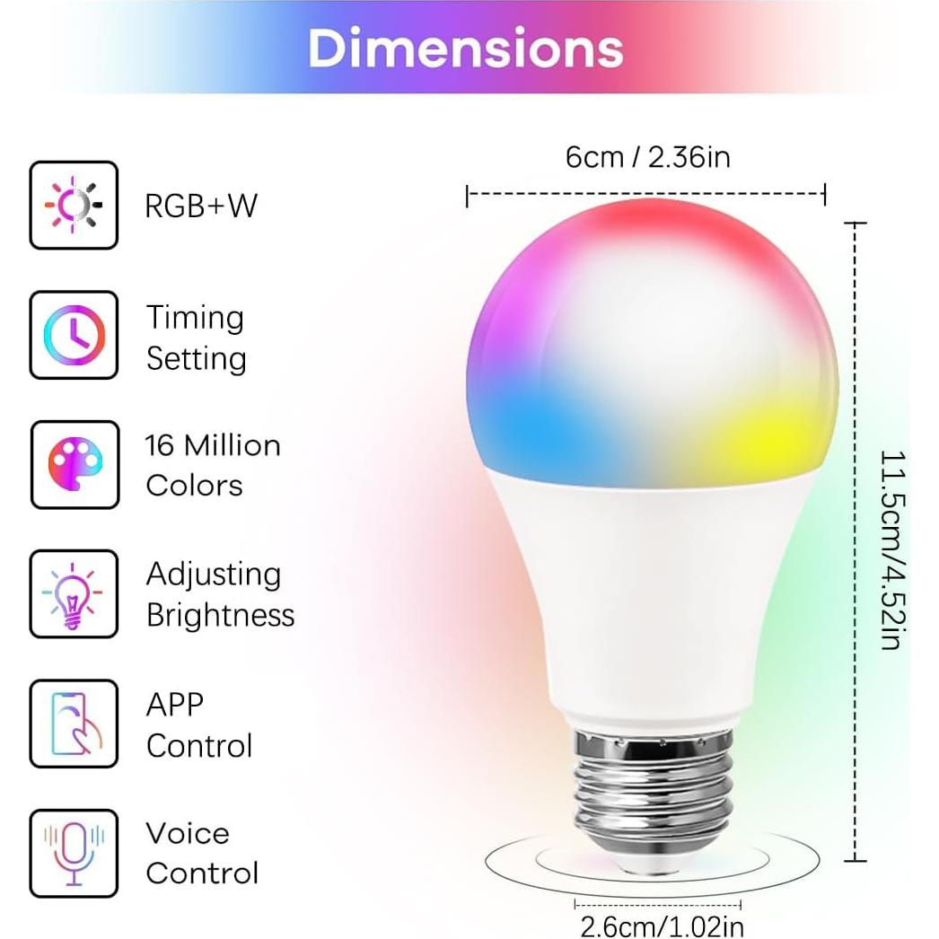 Bombillas LED Inteligentes A19 E26 9W RGB con Control BT - Paquete de 4