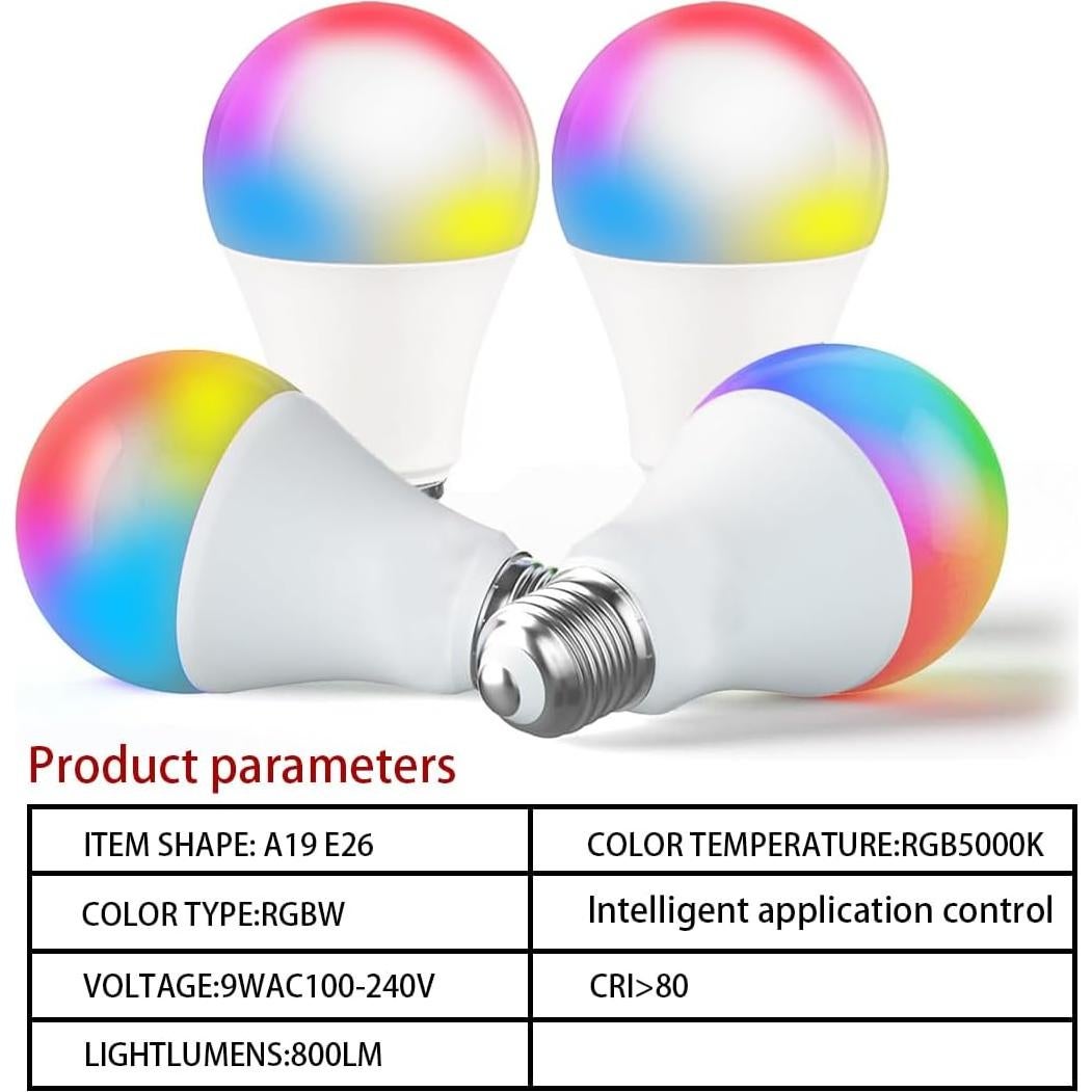 Bombillas LED Inteligentes A19 E26 9W RGB con Control BT - Paquete de 4