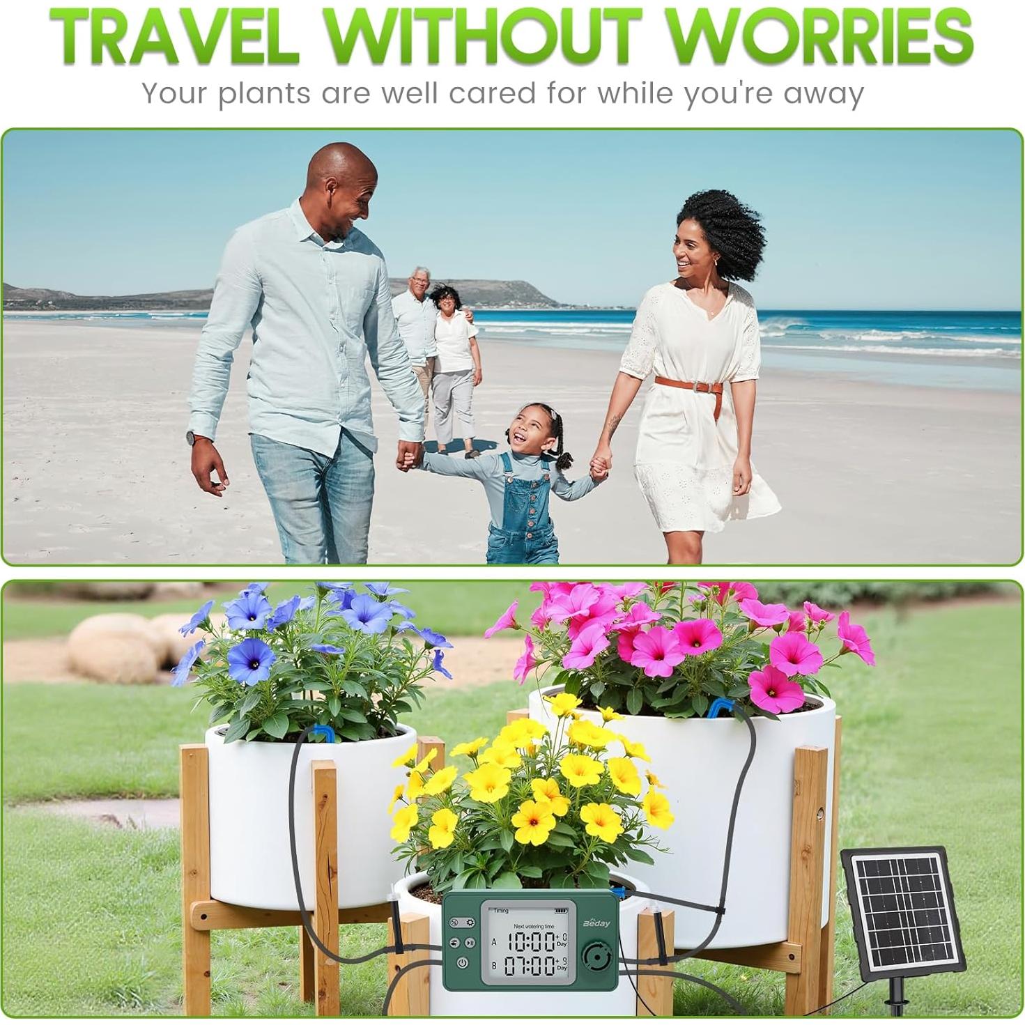 Kit de Riego Solar Automático Beday IC-207-GN para 20 Plantas