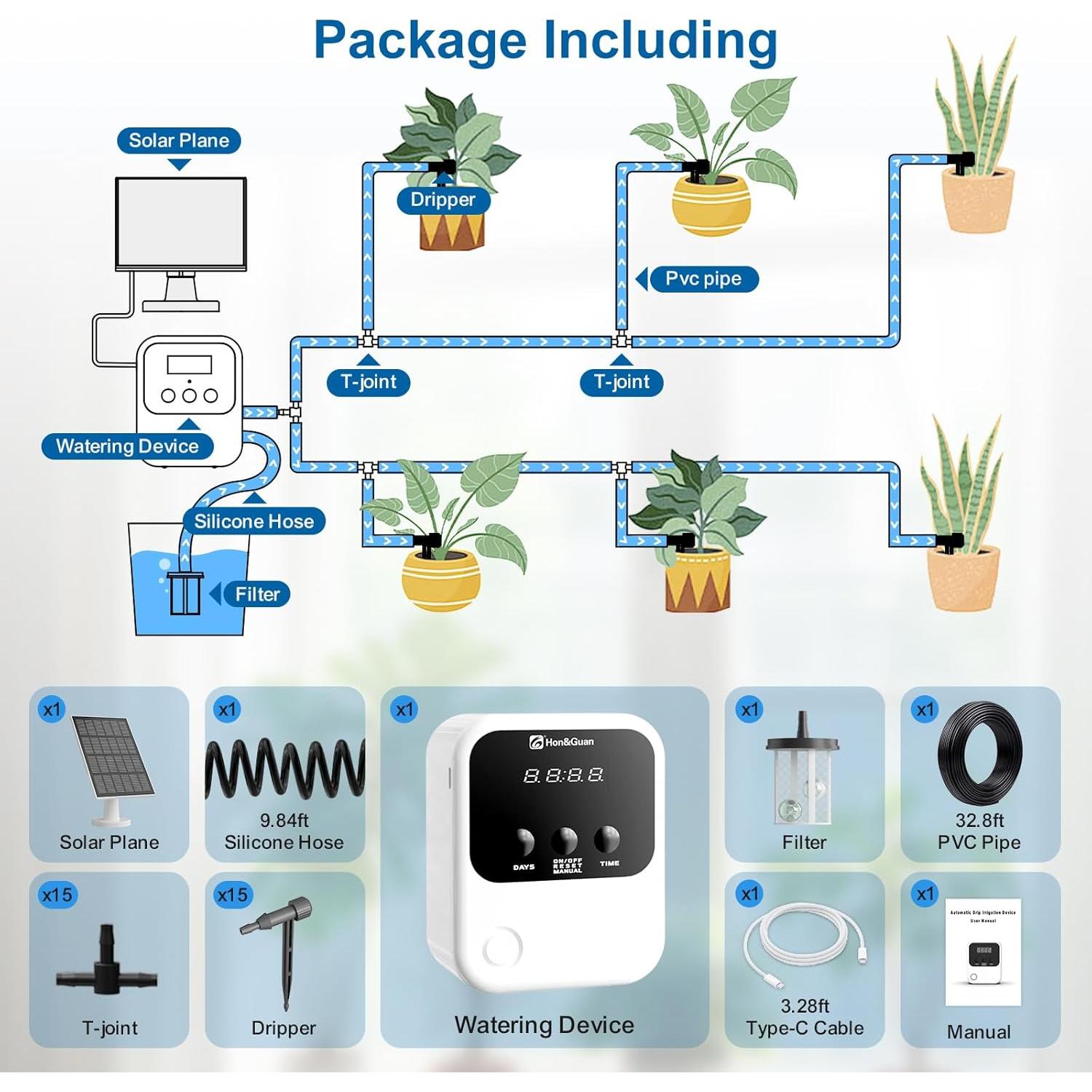 Sistema de Riego Automático Solar Hon&Guan para 15 Plantas