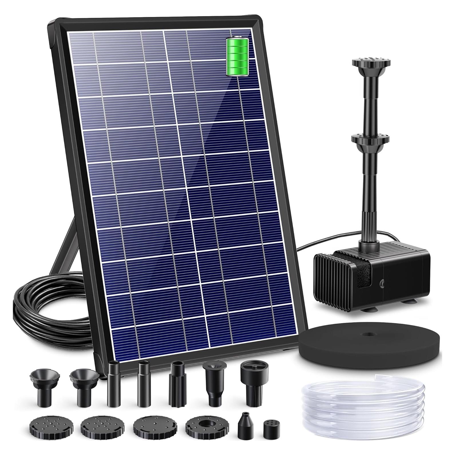 Bomba de Fuente Solar Biling 8W con Batería 3600mAh y 5 Boquillas