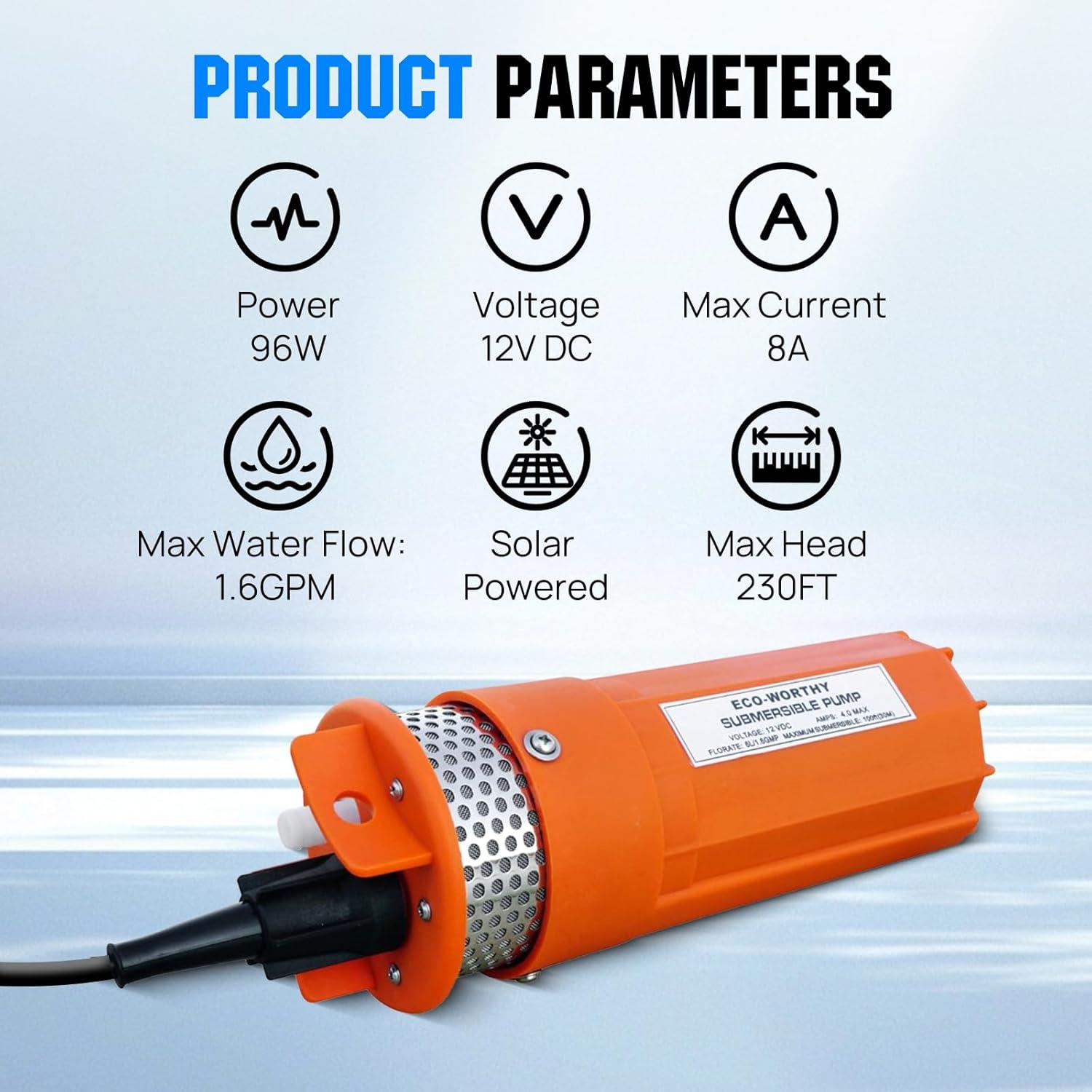 Kit de Bomba de Pozo Solar ECO-WORTHY 100W 12V 6.06 L/min