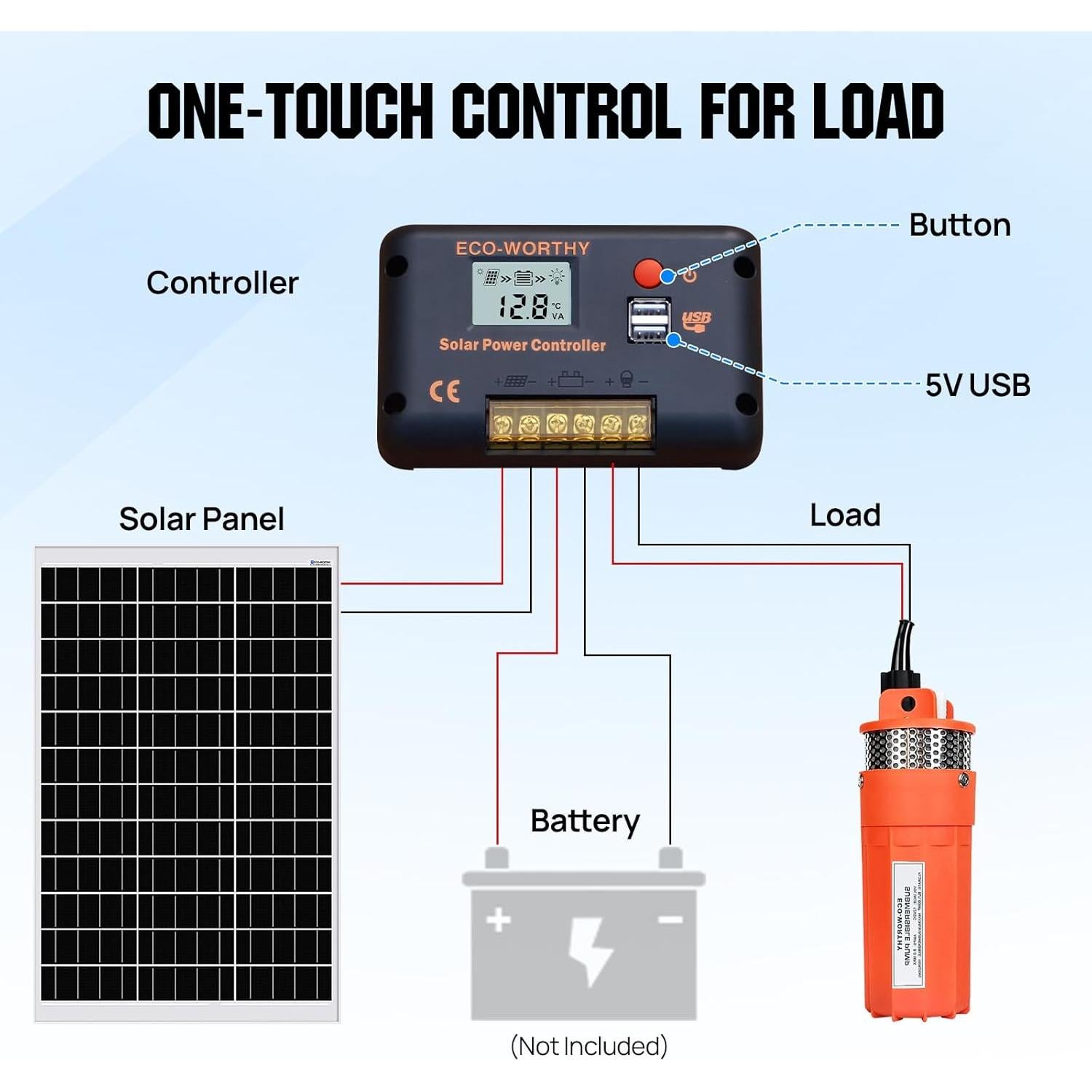 Kit de Bomba de Pozo Solar ECO-WORTHY 100W 12V 6.06 L/min