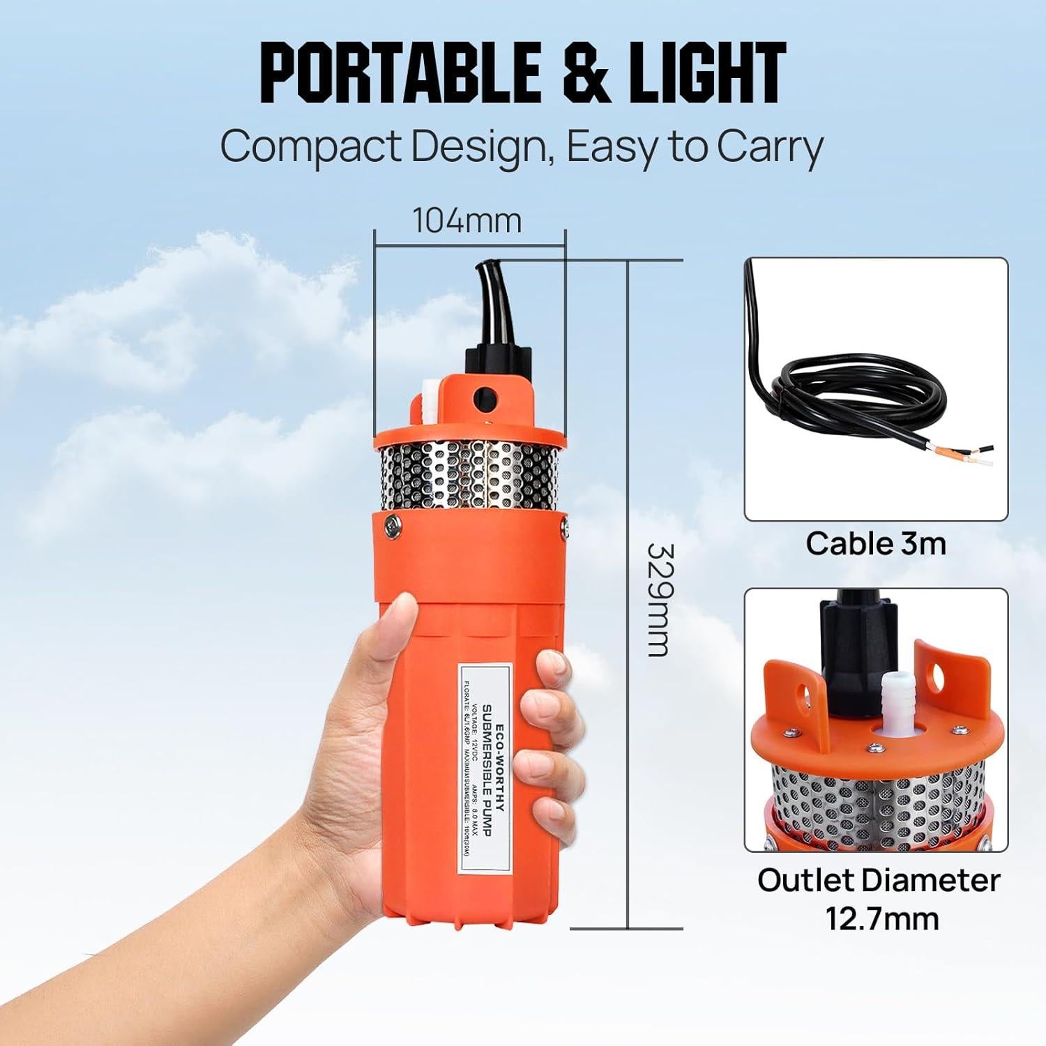 Kit de Bomba de Pozo Solar ECO-WORTHY 100W 12V 6.06 L/min