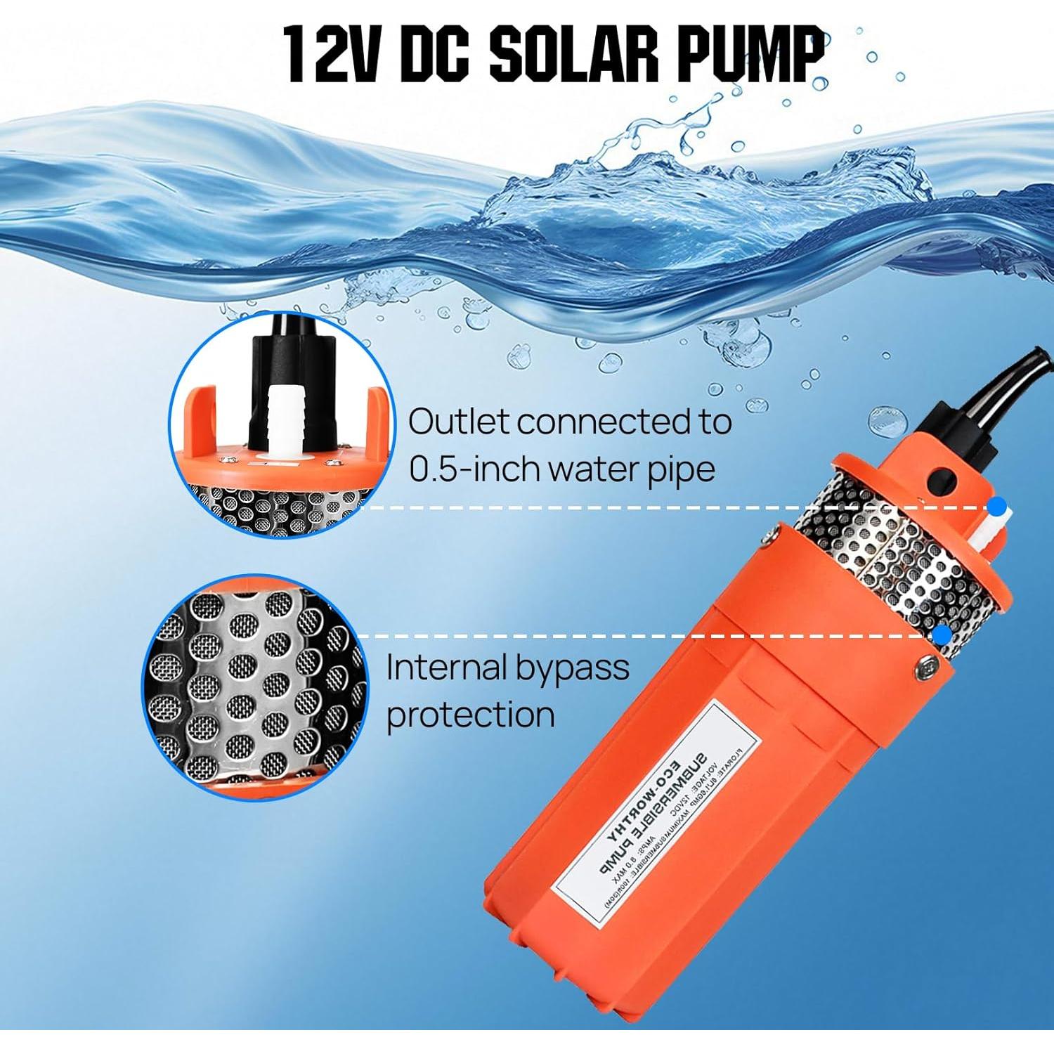 Kit de Bomba de Pozo Solar ECO-WORTHY 100W 12V 6.06 L/min