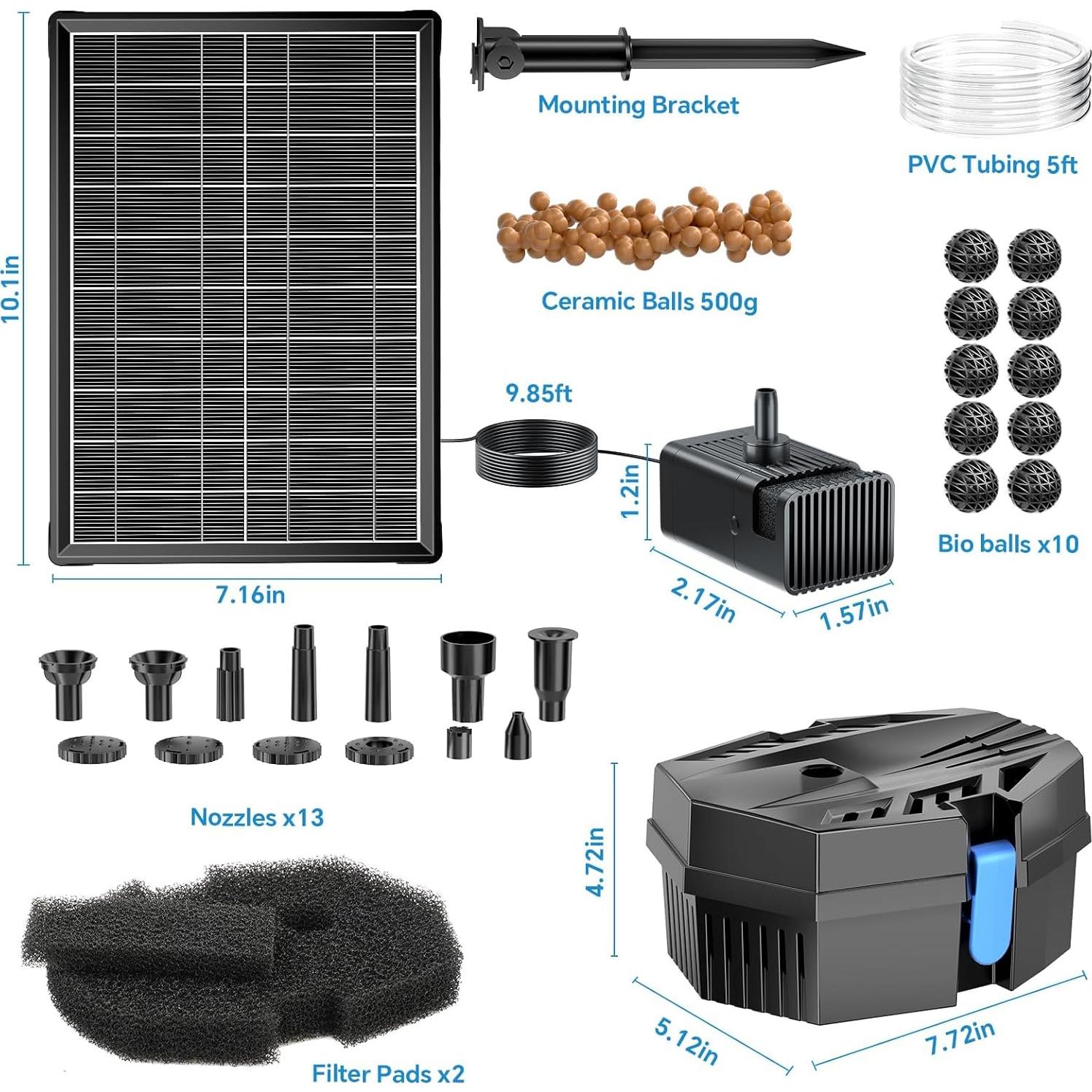 Bomba de Fuente Solar POPOSOAP 8W con Filtro y Batería 3000mAh