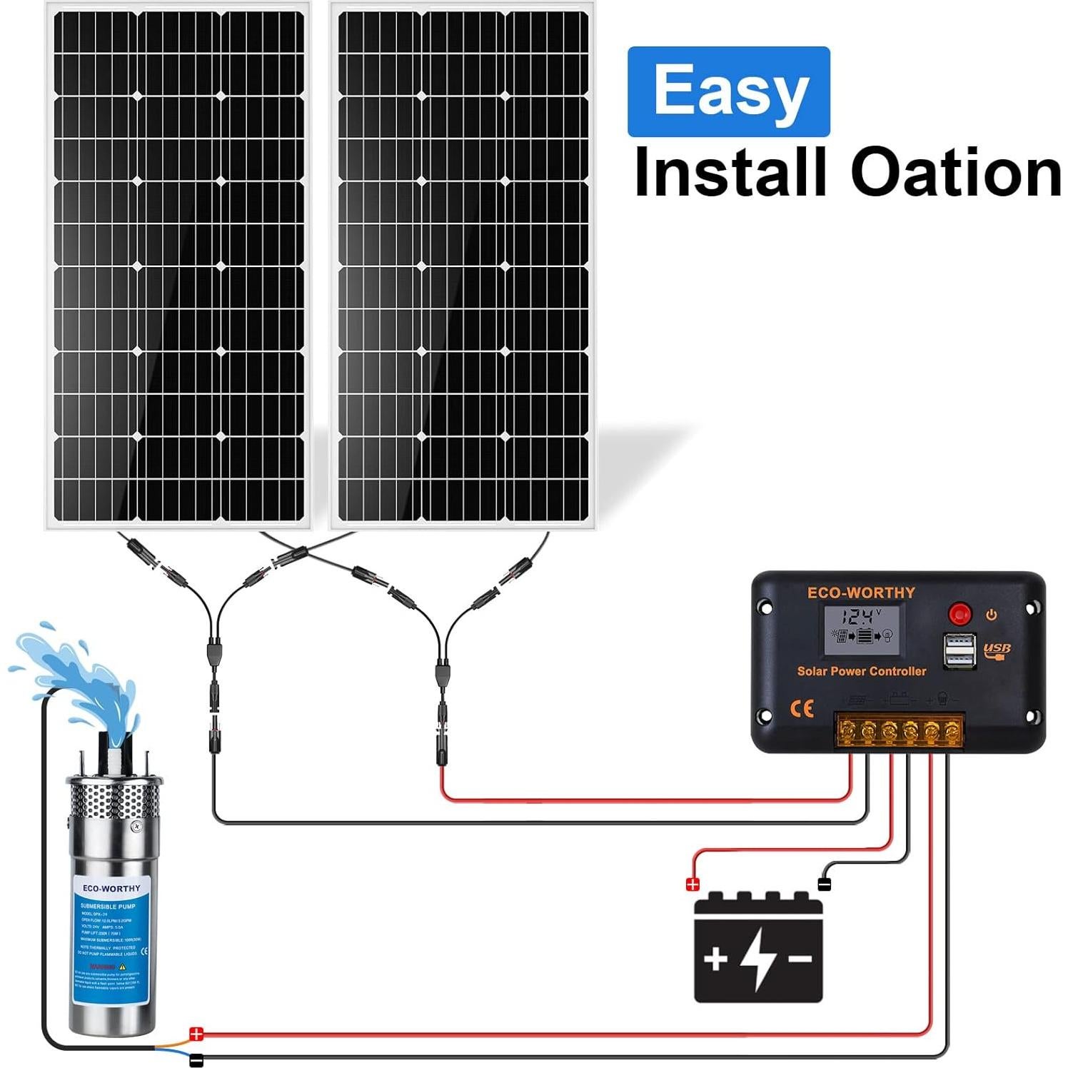 Kit de Bomba de Agua Solar 12V ECO-WORTHY 200W para Riego