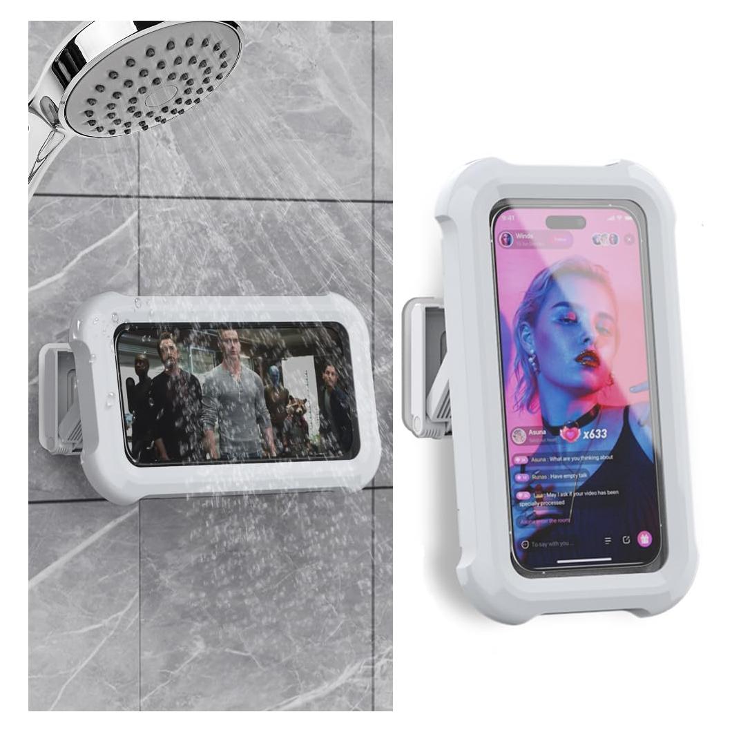 Soporte de teléfono impermeable Cymtkbr para ducha 7" blanco