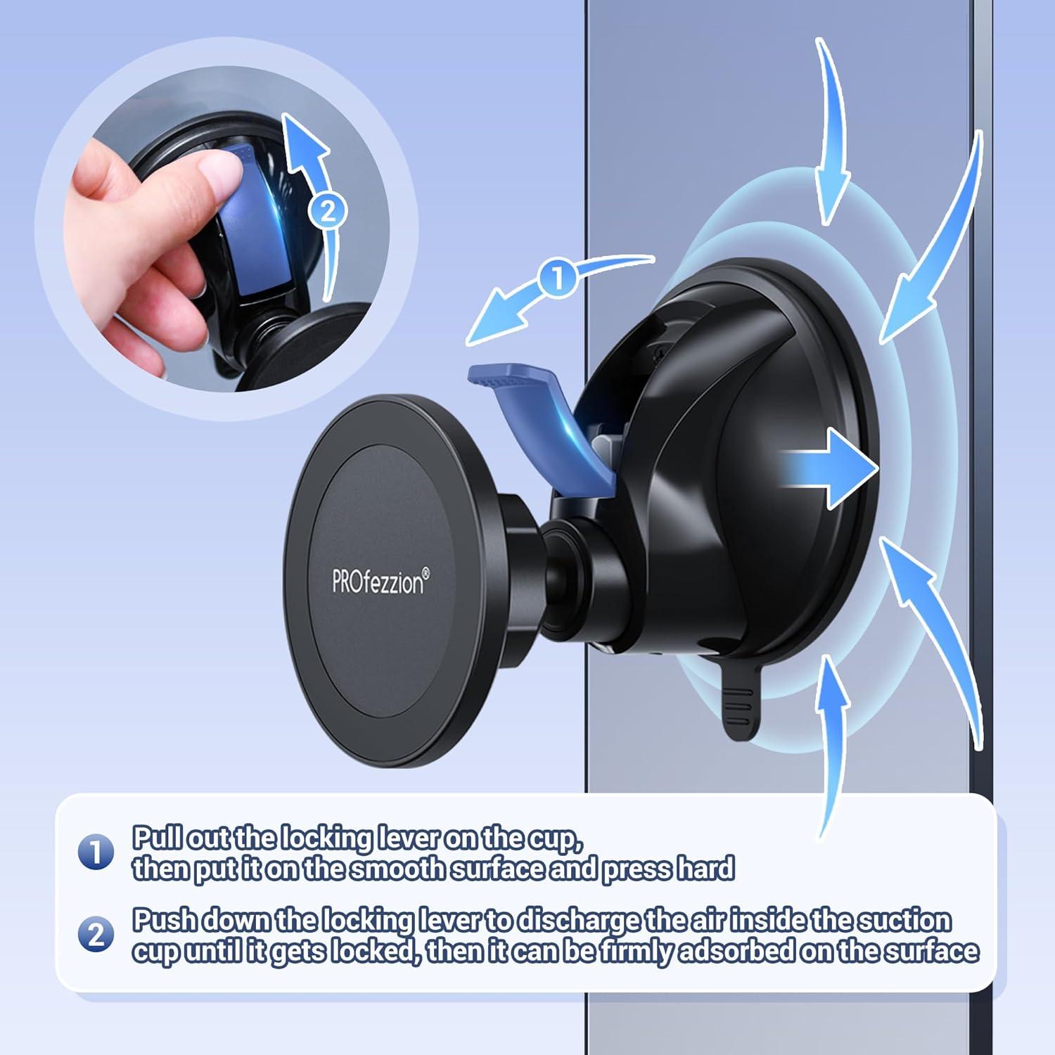 Soporte para Teléfono Magnético PROfezzion con Ventosa 70mm - Blanco