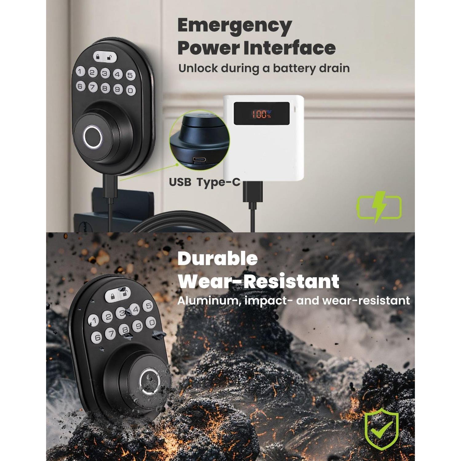 Cerradura Inteligente MENDOCK UF03 Biométrica Teclado Negro