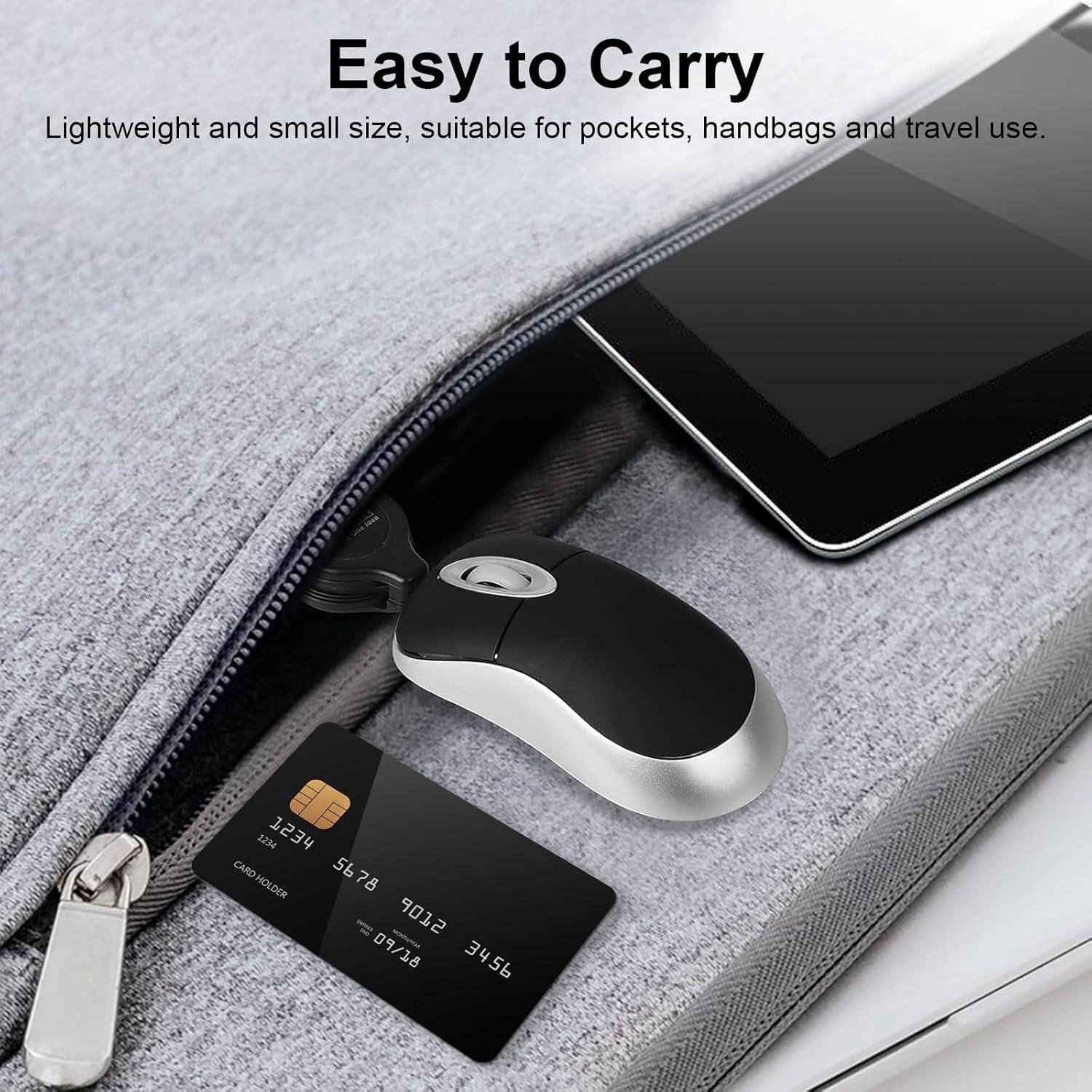 EEEKit Mini Ratón USB-C con Cable Retráctil 1600 DPI Negro