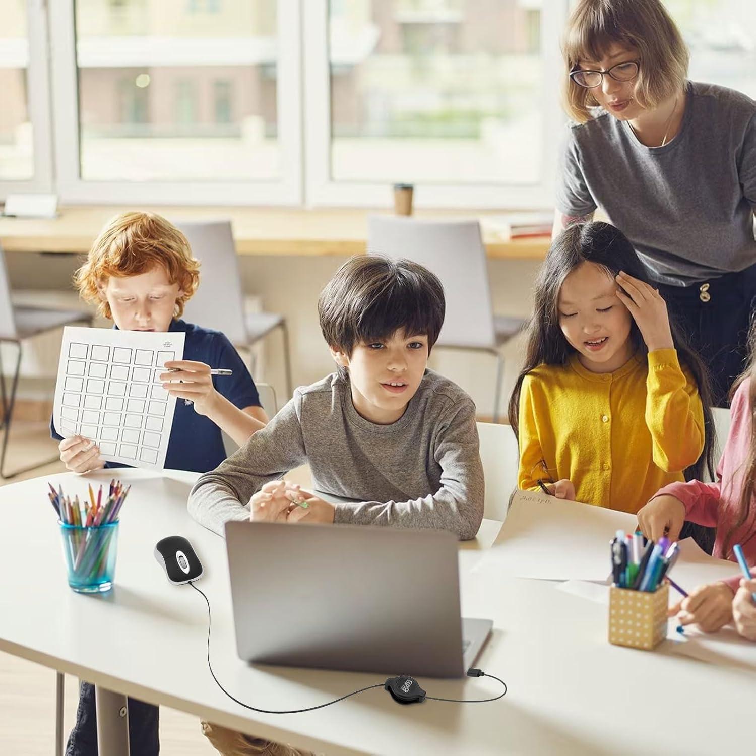 EEEKit Mini Ratón USB-C con Cable Retráctil 1600 DPI Negro