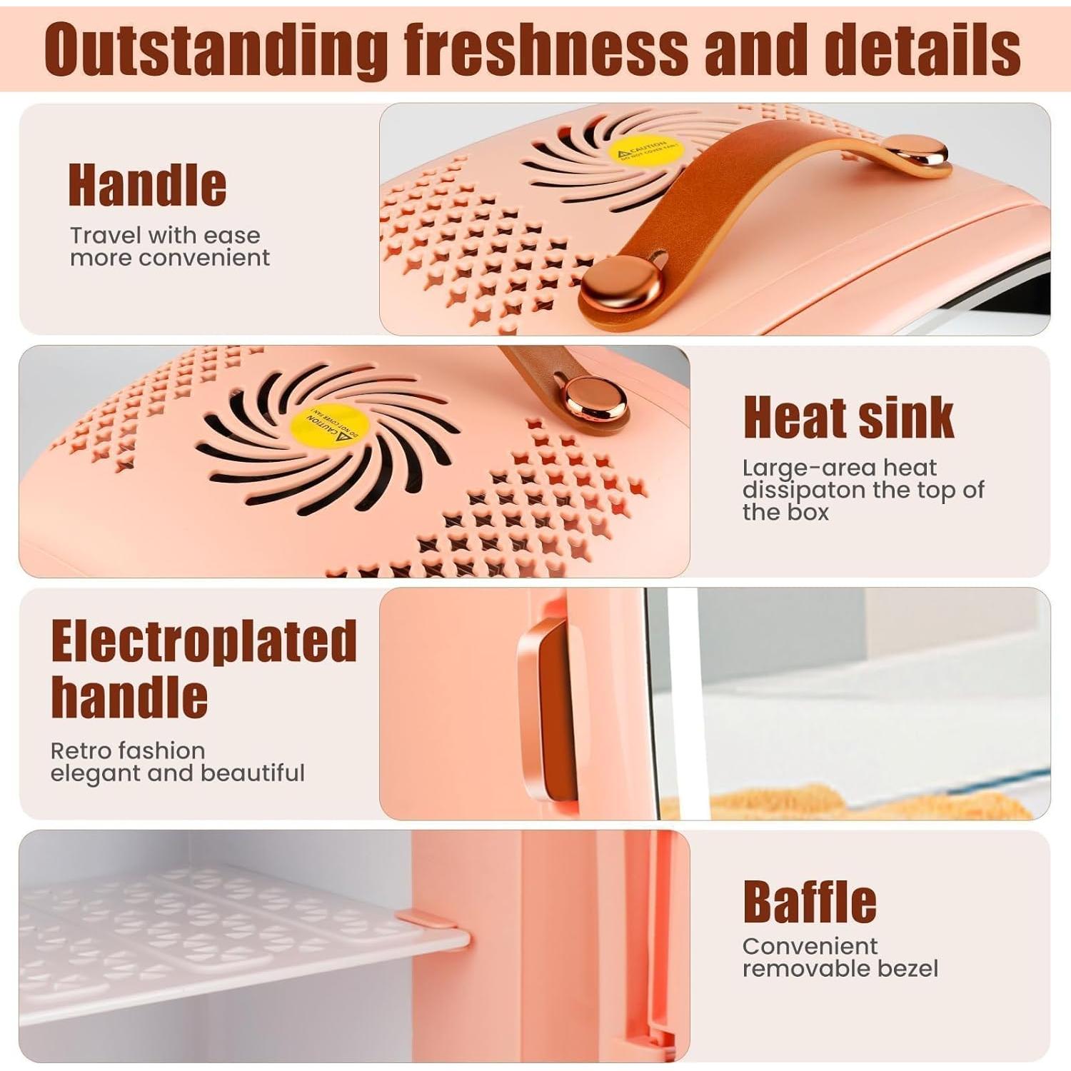 Refrigerador Mini KFO 6L Rosa con Espejo LED y 3 Modos