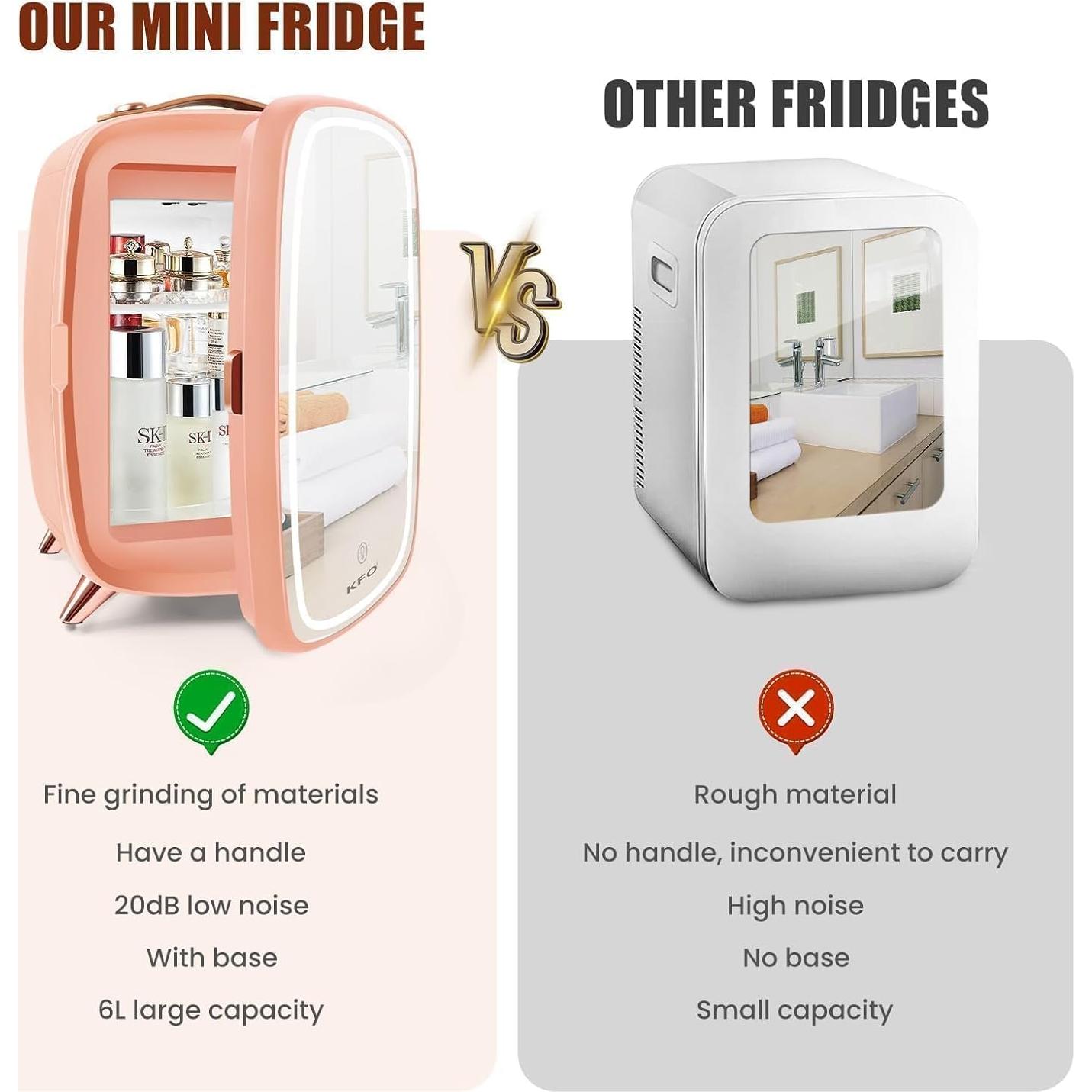 Refrigerador Mini KFO 6L Rosa con Espejo LED y 3 Modos