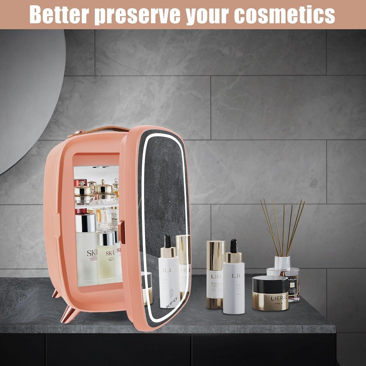 Refrigerador Mini KFO 6L Rosa con Espejo LED y 3 Modos