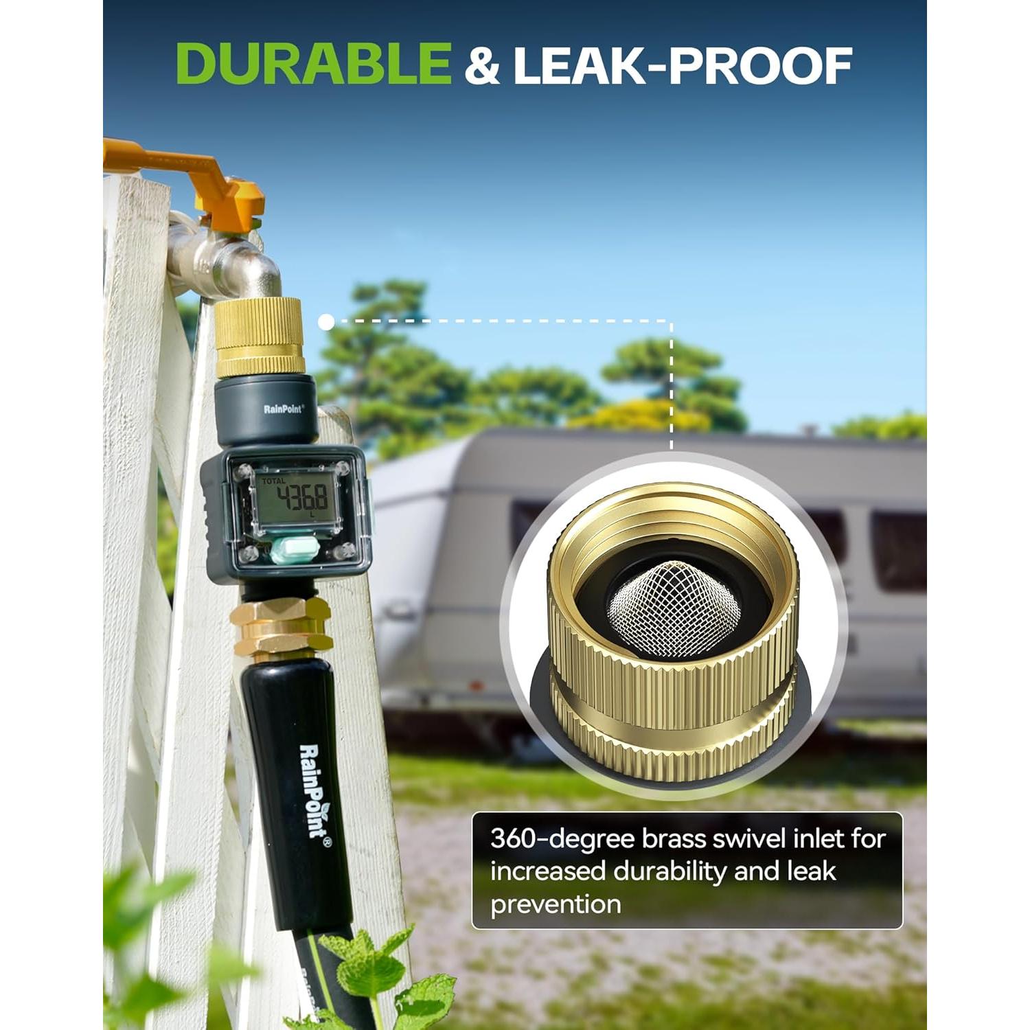 Medidor de Flujo de Agua RAINPOINT Bronce 5% Precisión 9999.9L