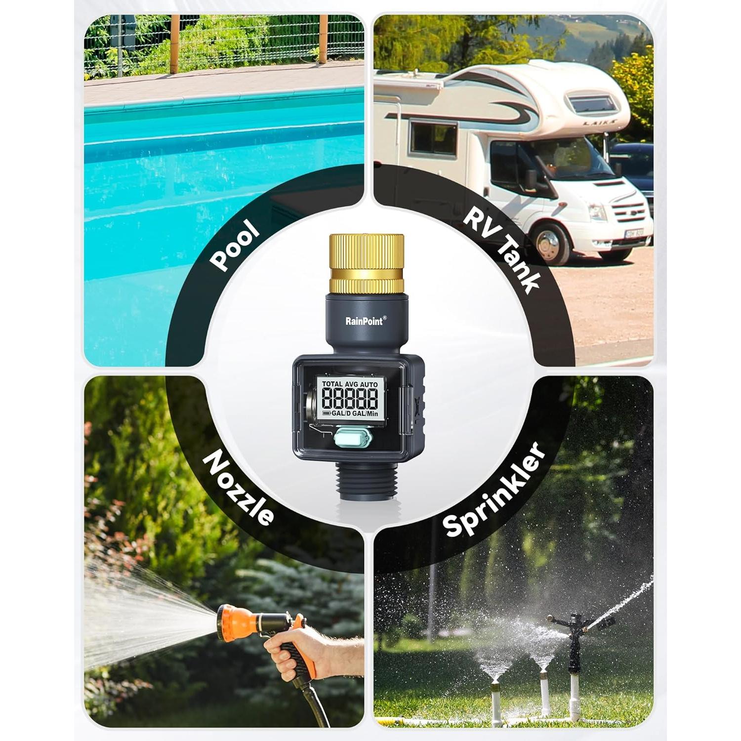 Medidor de Flujo de Agua RAINPOINT Bronce 5% Precisión 9999.9L