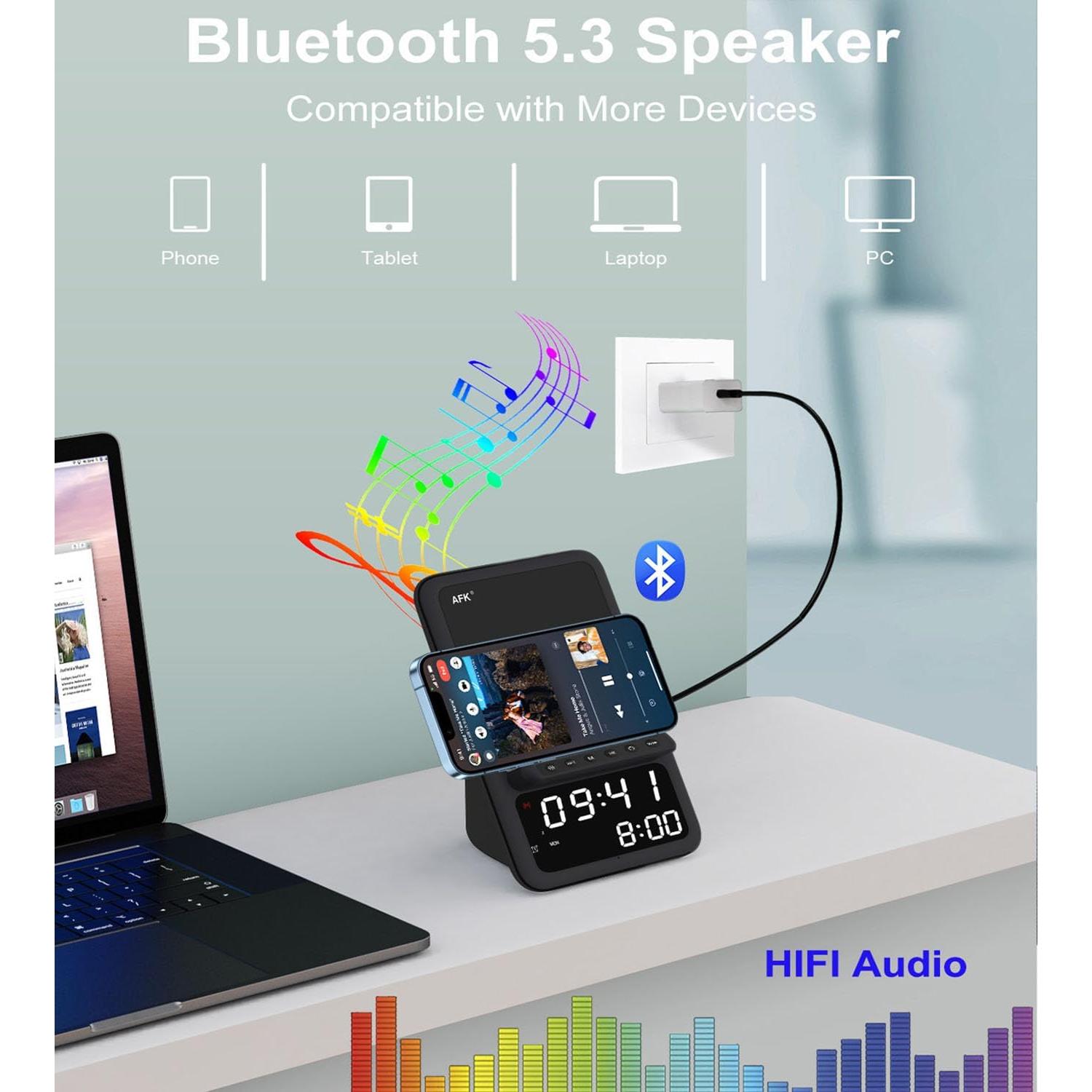 Estación de Carga Inalámbrica AFK BT512-012 con Altavoz y Reloj