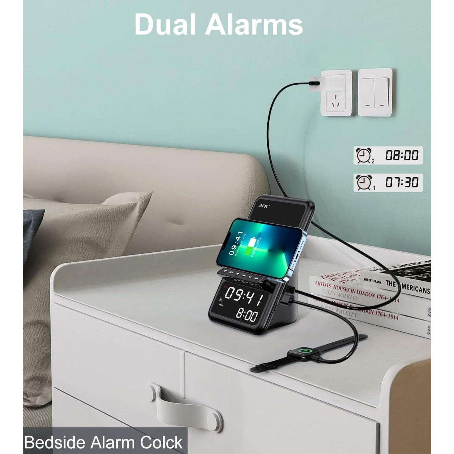 Estación de Carga Inalámbrica AFK BT512-012 con Altavoz y Reloj